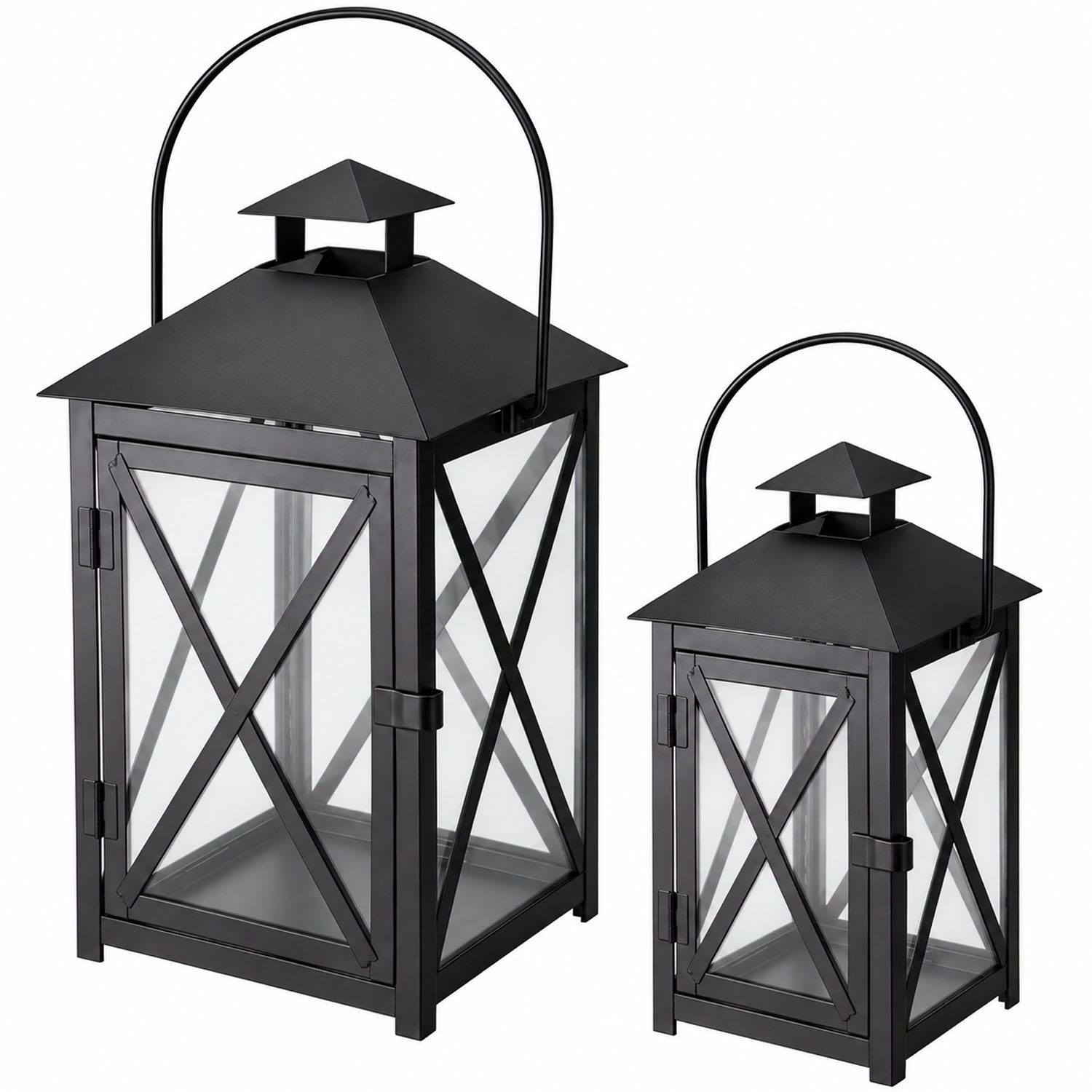 Mojawo Laterne 2tlg Metall Laternen Set Schwarz Gartenlaterne Windlicht ca.H30/41cm