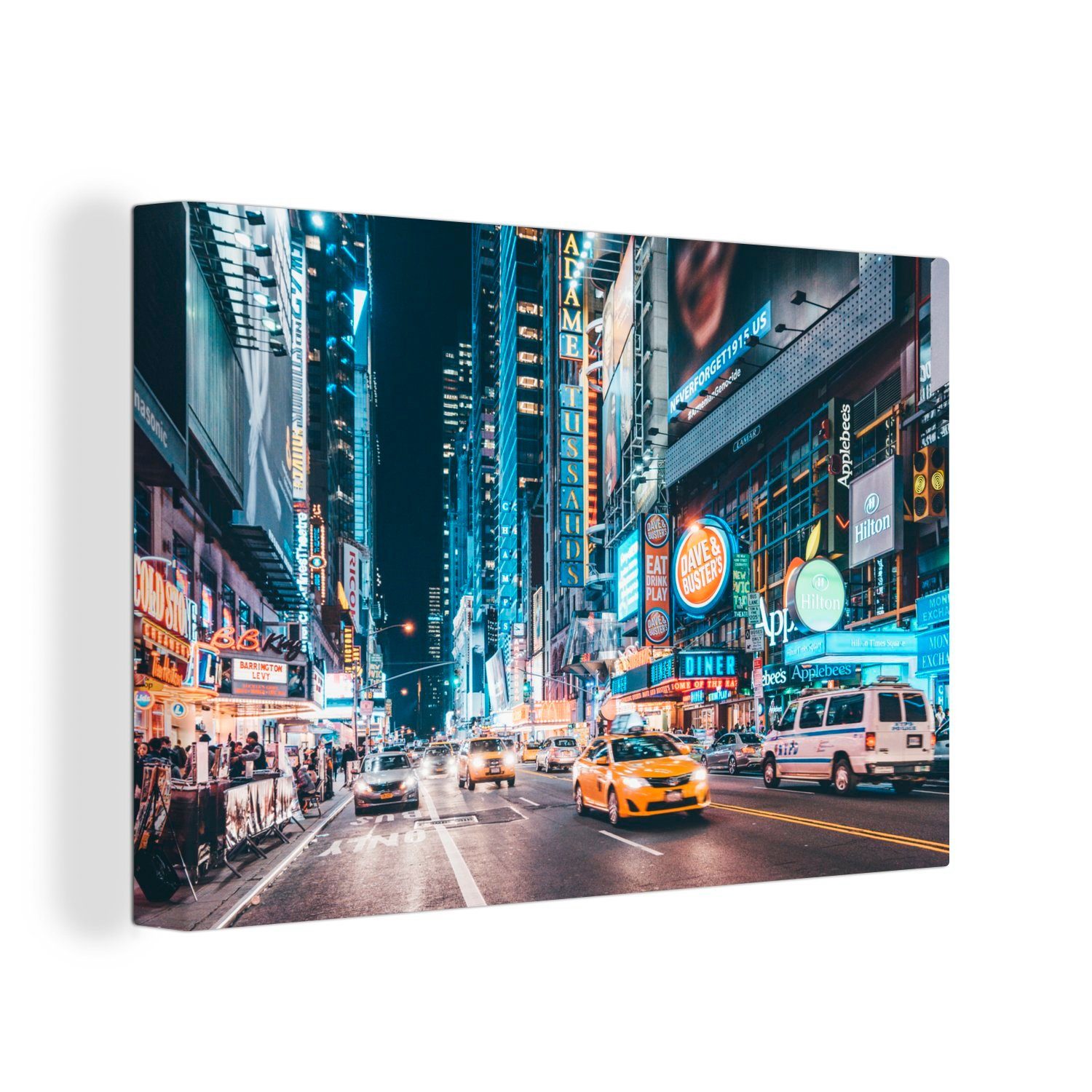 OneMillionCanvasses® Leinwandbild New York bei Nacht, (1 St), Wandbild Leinwandbilder, Aufhängefertig, Wanddeko, 30x20 cm