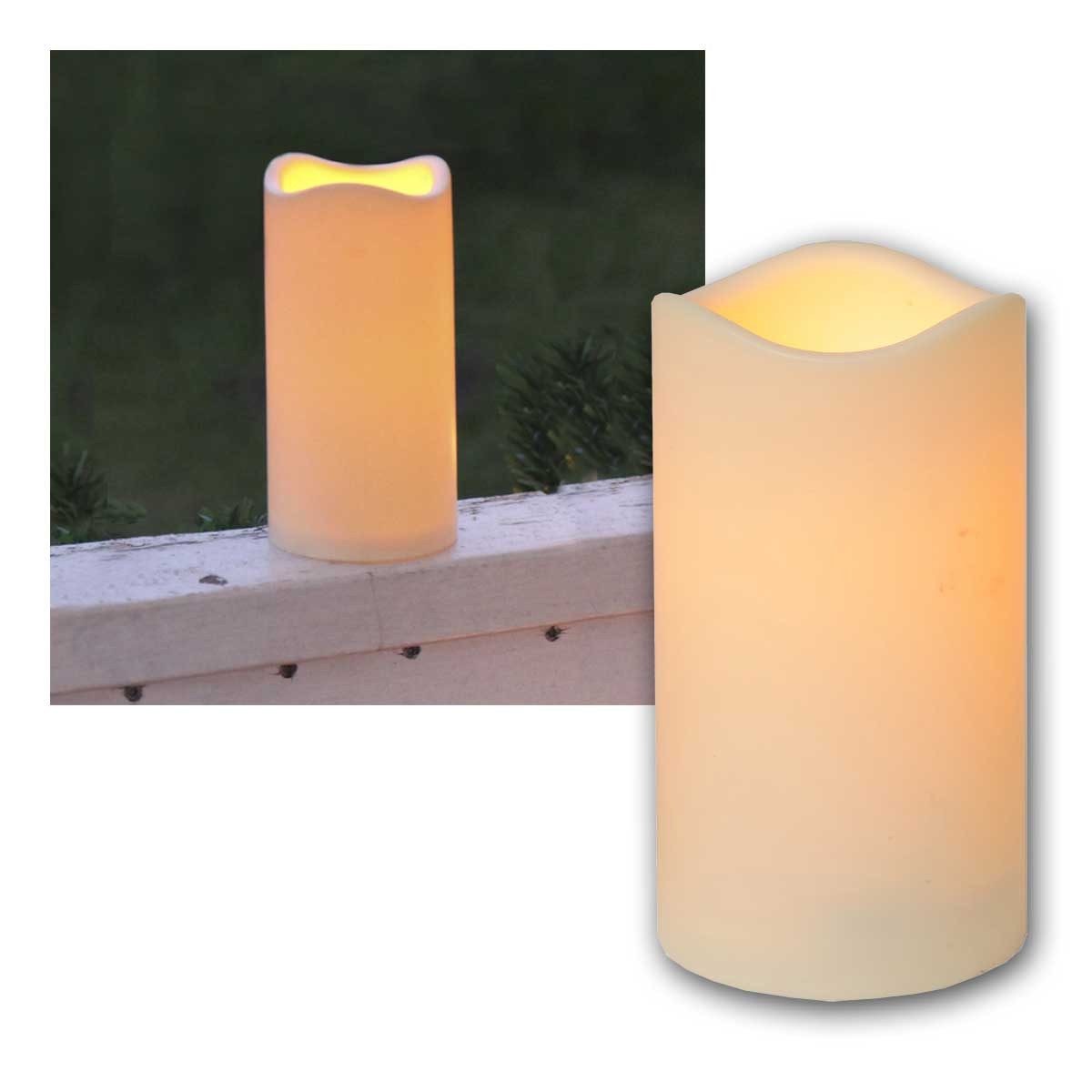 STAR TRADING LED-Kerze LED Kerze, Höhe 15cm, mit Timer, Ø7,5cm, für Außen, orange/amber