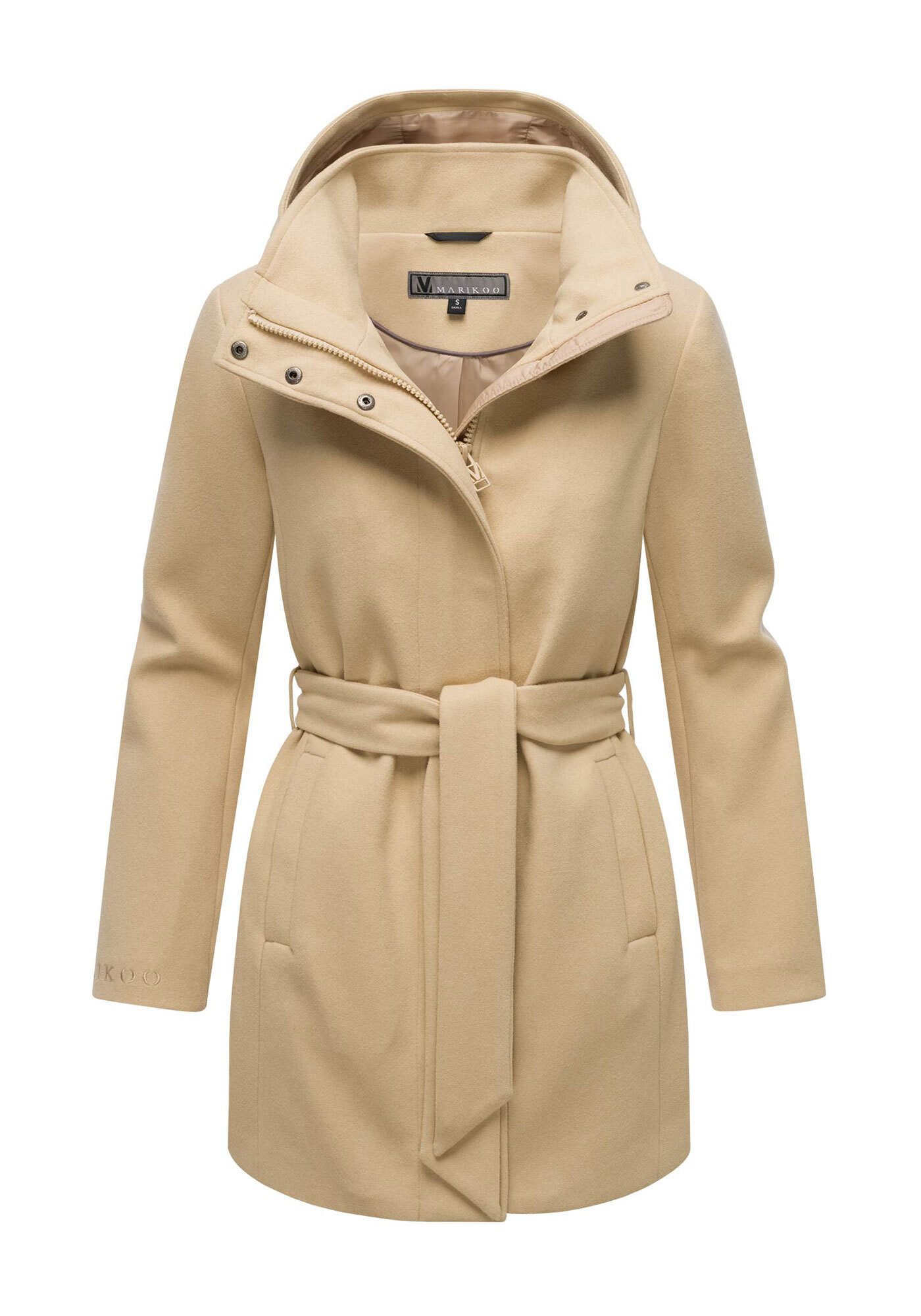 Marikoo Kurzmantel Katalinaa Eleganter Wickel Mantel mit Taillengürtel und Oversized Hood Kapuze