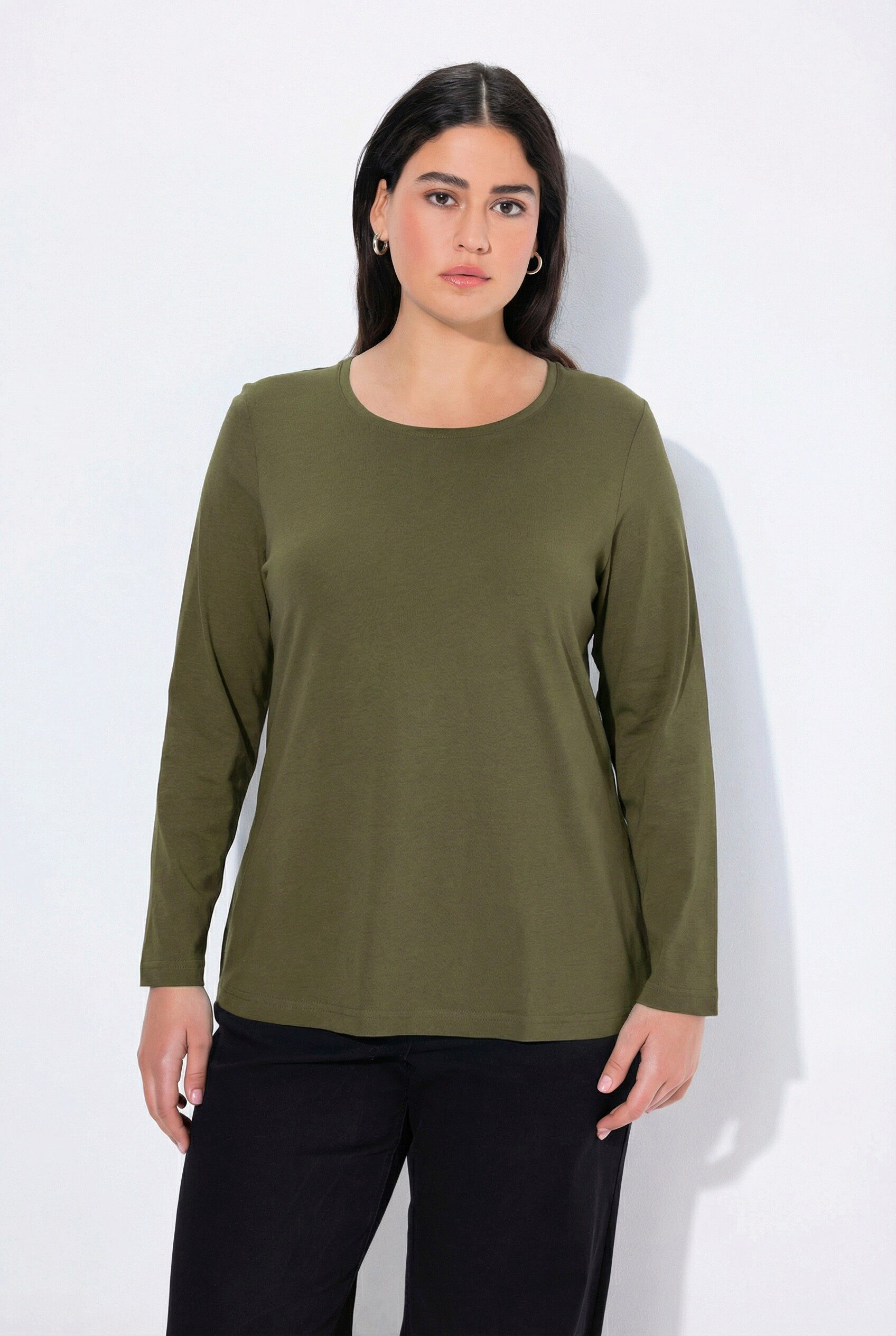 Ulla Popken T-Shirt Shirt Slim Rundhalsausschnitt Langarm