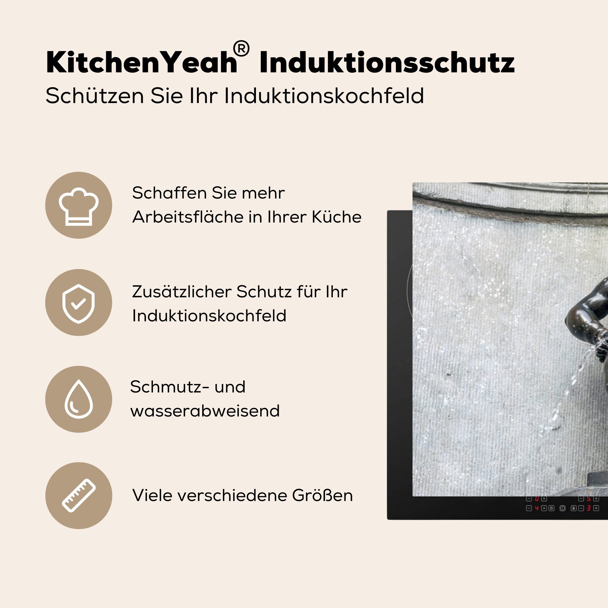 Vinyl, Manneken Ceranfeldabdeckung MuchoWow Brüssel, tlg), cm, Herdblende-/Abdeckplatte in Schutz Induktionskochfeld die (1 für pis küche, 81x52