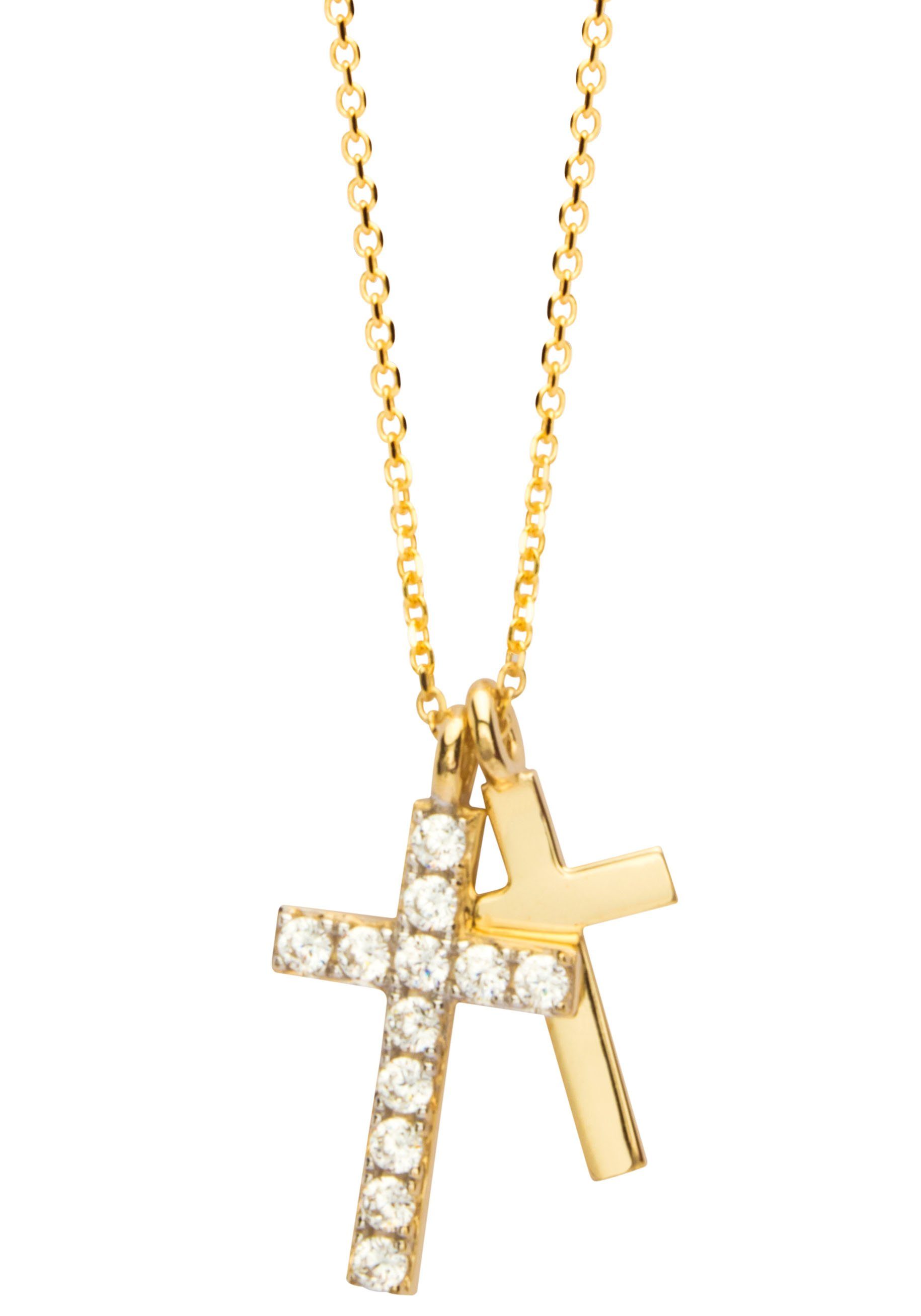 (synth) Kette KAY Halskette NANA Zirkonia mit Anhänger mit Glitzersteine Kreuz, Gold, FG083S,