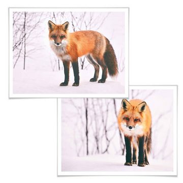 K&L Wall Art Poster Poster Collage Boho Deko Waldtiere wilder Fuchs im Schnee 2er Set, Wohnzimmer Wandbild modern