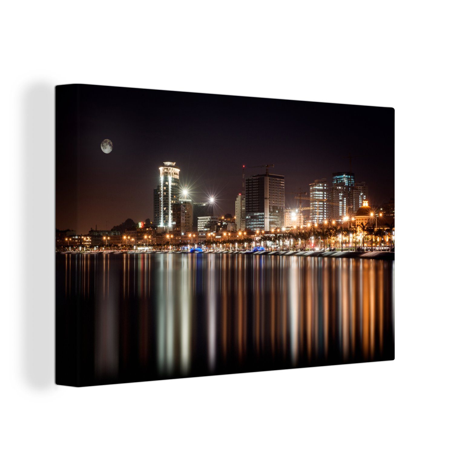 (1 cm über Leinwandbilder, Angola, Luanda Aufhängefertig, 30x20 in St), Vollmond Wandbild Leinwandbild leuchtet OneMillionCanvasses® Wanddeko,