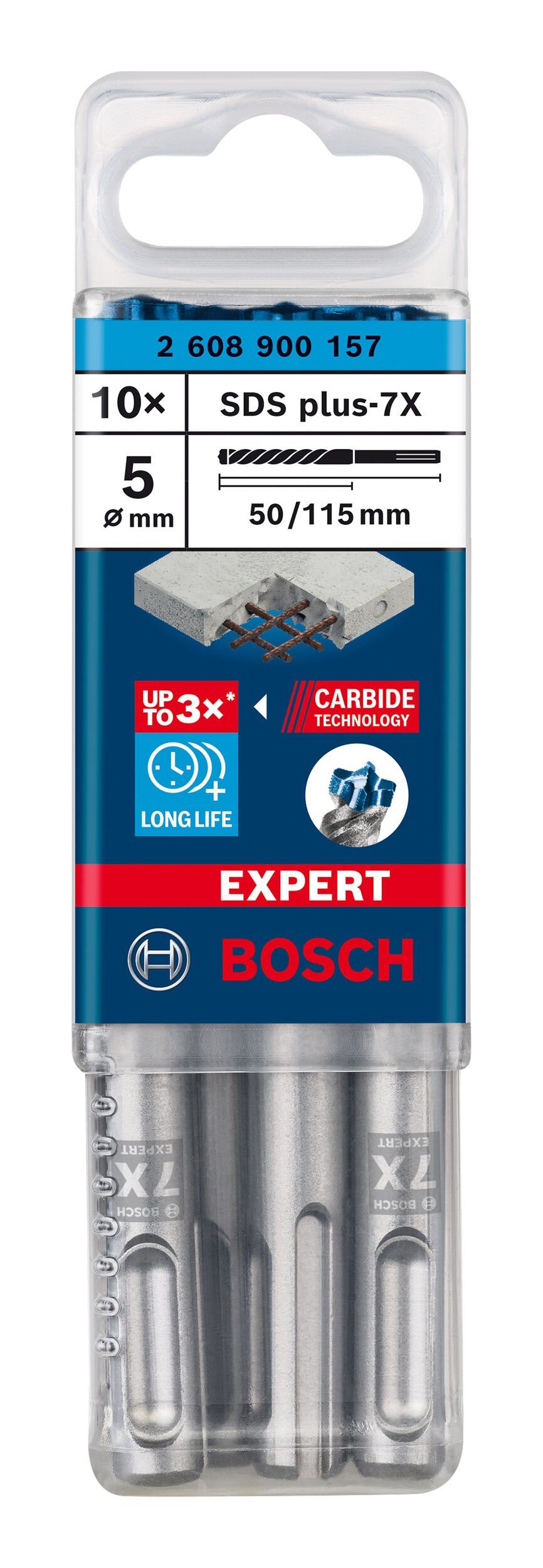 BOSCH Universalbohrer Expert Stück), x (10 - SDS 5 x 115 plus-7X, - Hammerbohrer 10er-Pack 50 mm