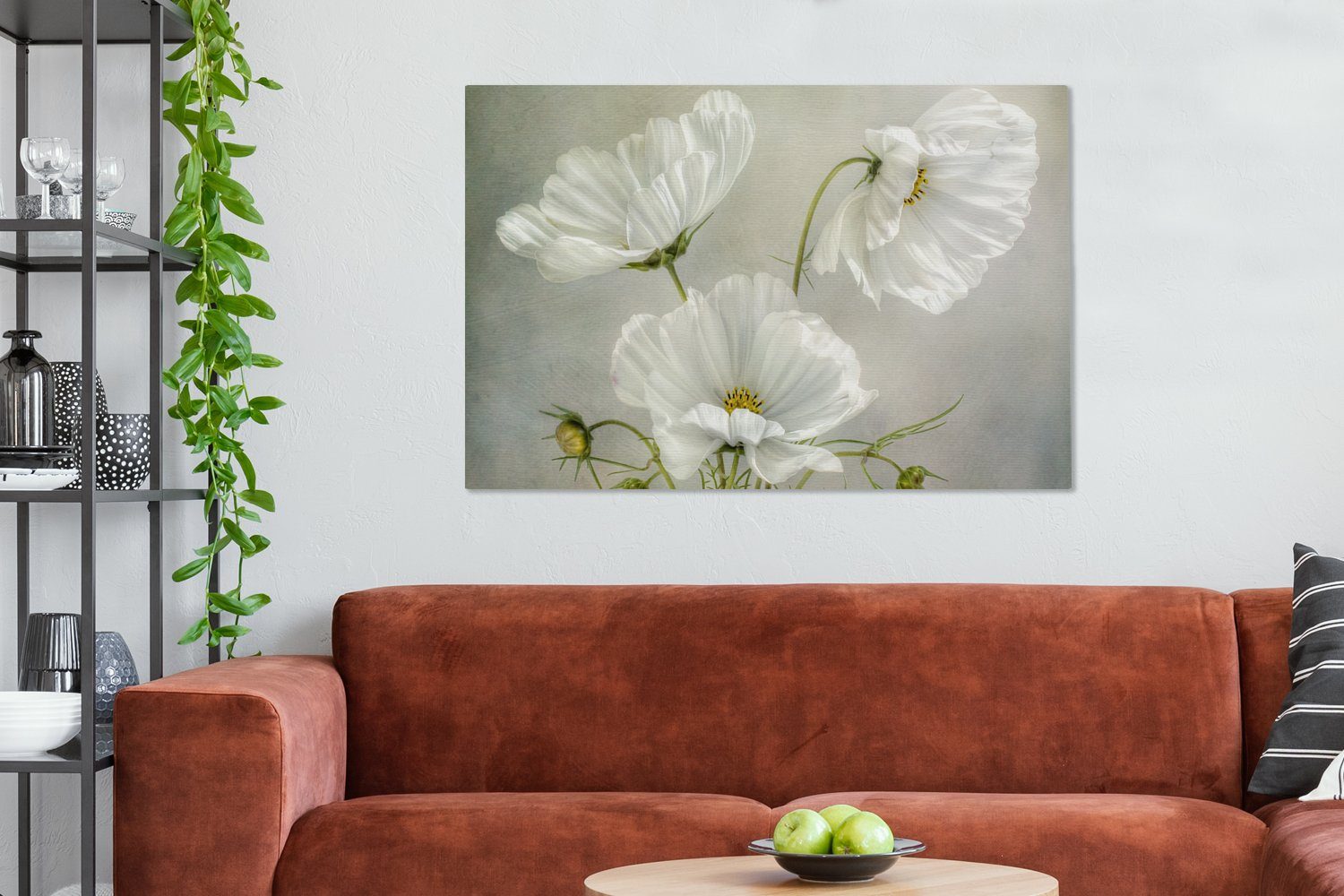 Botanisch, Stillleben alle - St), für Wandbild - (1 Leinwandbild Wohnbereiche, cm XXL, großes, Mohn Weiß OneMillionCanvasses® 120x80 - Blumen - Gemälde,