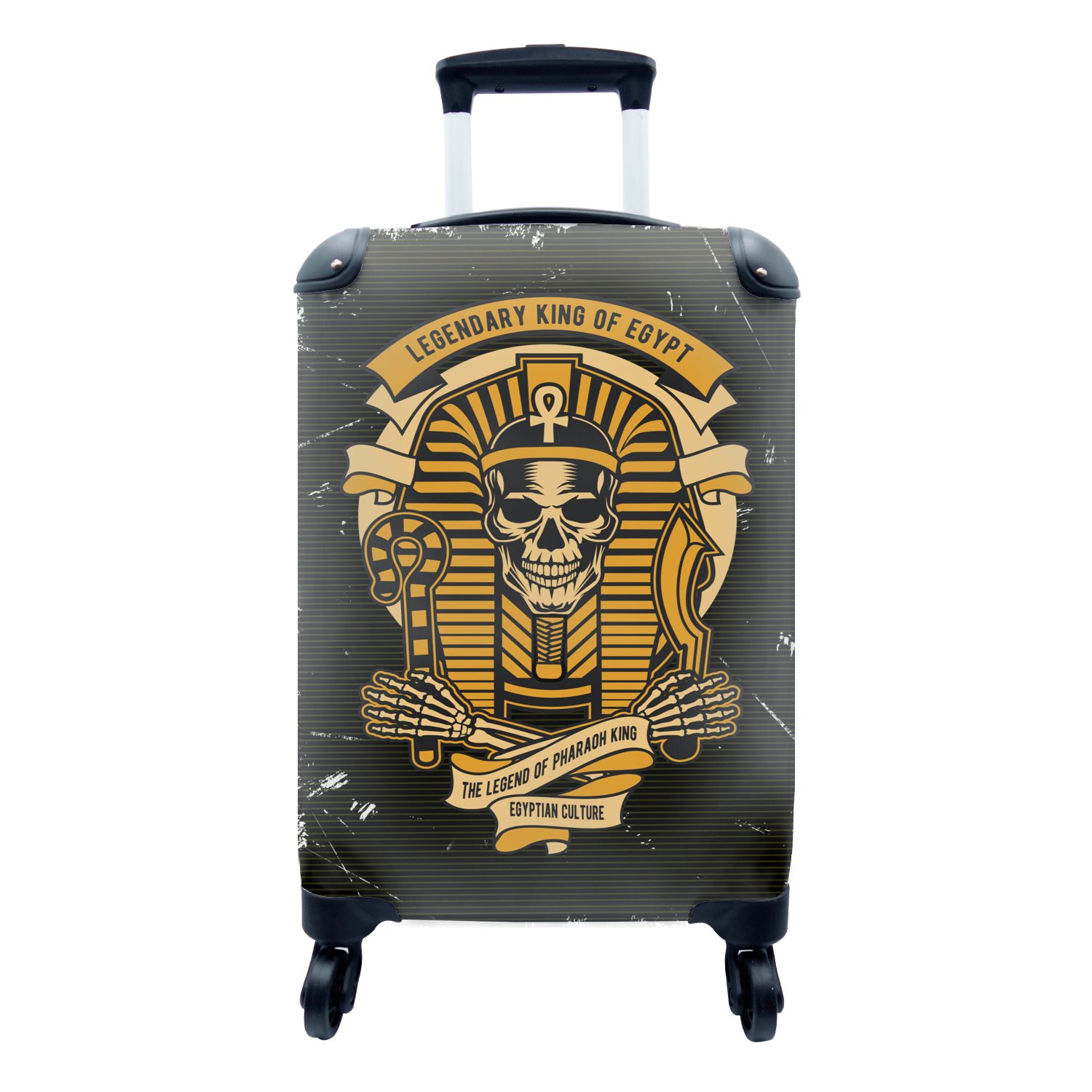 MuchoWow Handgepäckkoffer Pharao - Ägypten - Skelett - Retro, 4 Rollen, Reisetasche mit rollen, Handgepäck für Ferien, Trolley, Reisekoffer