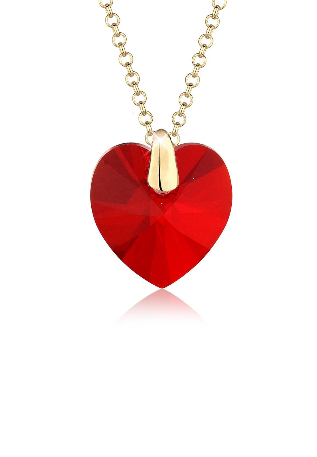 Elli Kette mit Anhänger »rotes Herz Kristall 925 Silber vergoldet«, Herz