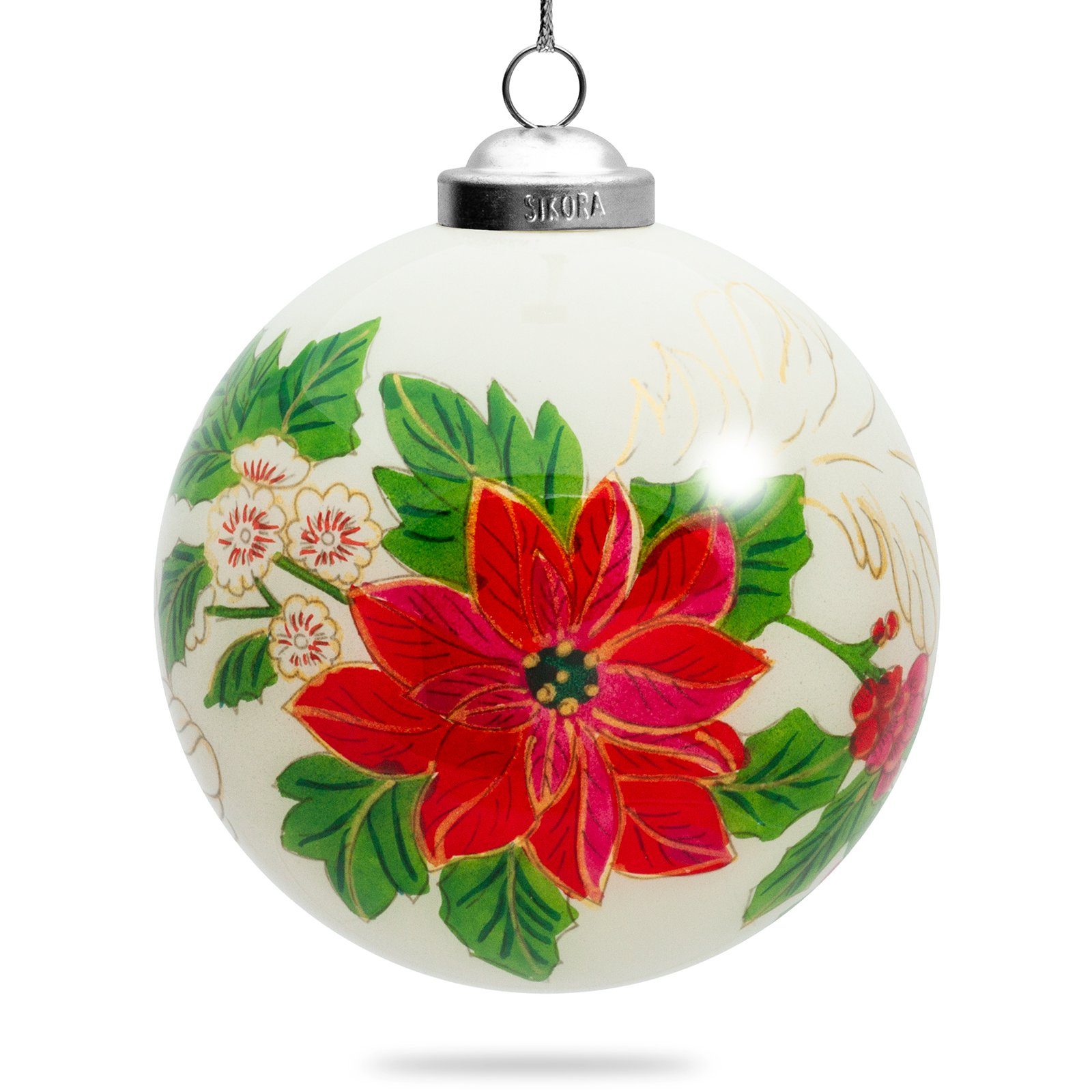 SIKORA Christbaumschmuck K10-18 Weihnachtsstern Blüte Weihnachtskugel Innenglasmalerei D: 10 cm