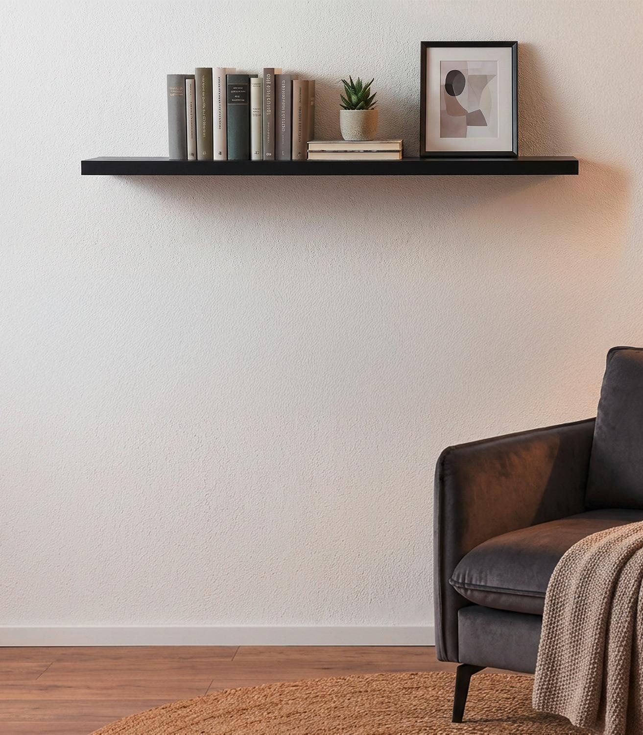 Home4You Wandboard MIKI, B 100 x H 23,5 cm, Schwarz matt, MDF, PVC, 1-tlg., 1 Ablagefläche