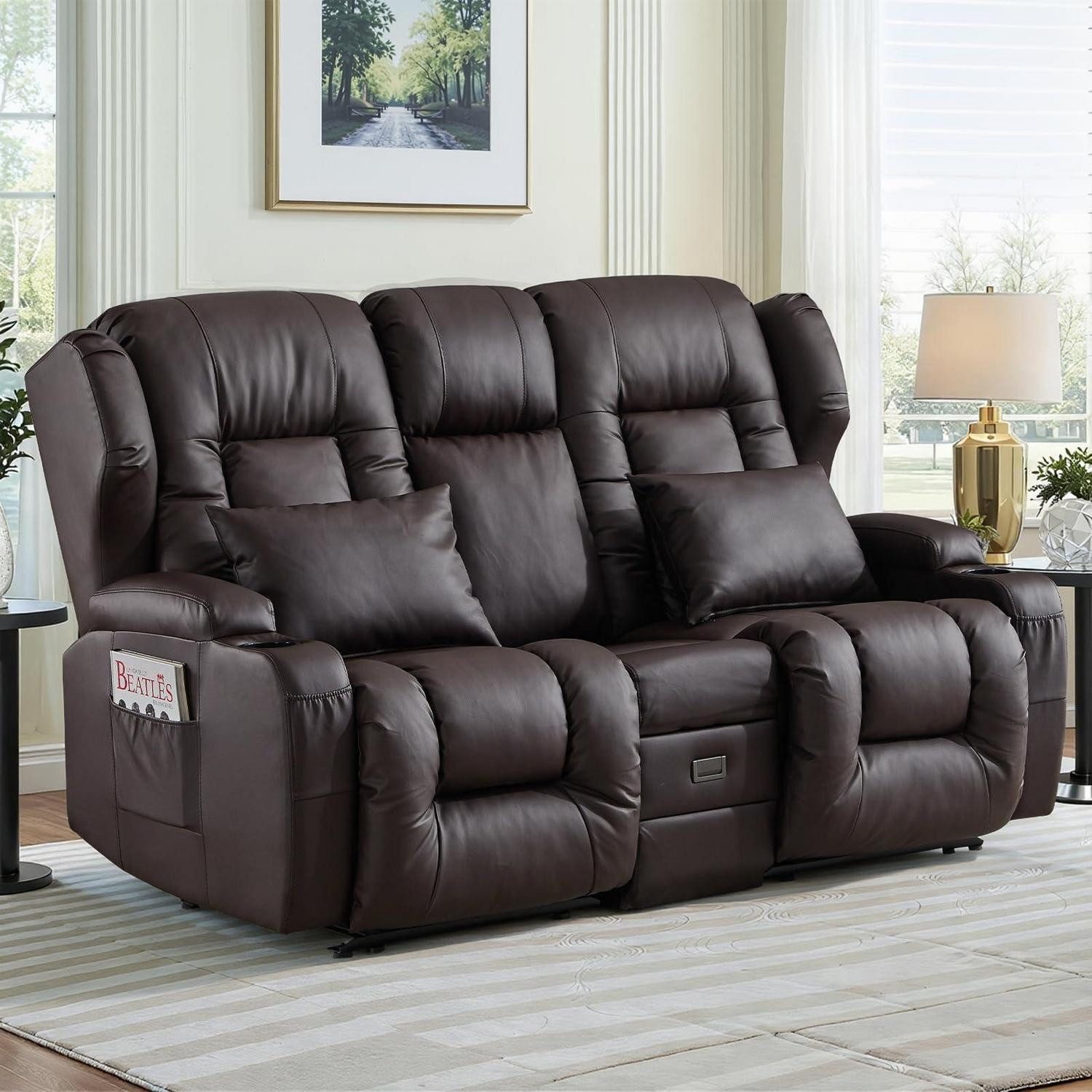 LuxusKollektion Loveseat Fernsehsessel 2er Liegefunktion Kunstleder Braun 172cm Zweisitzer