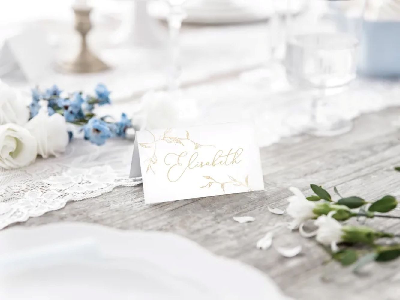 partydeco Hängedekoration Platzkarten mit goldenen Zweigen, 10 Stück