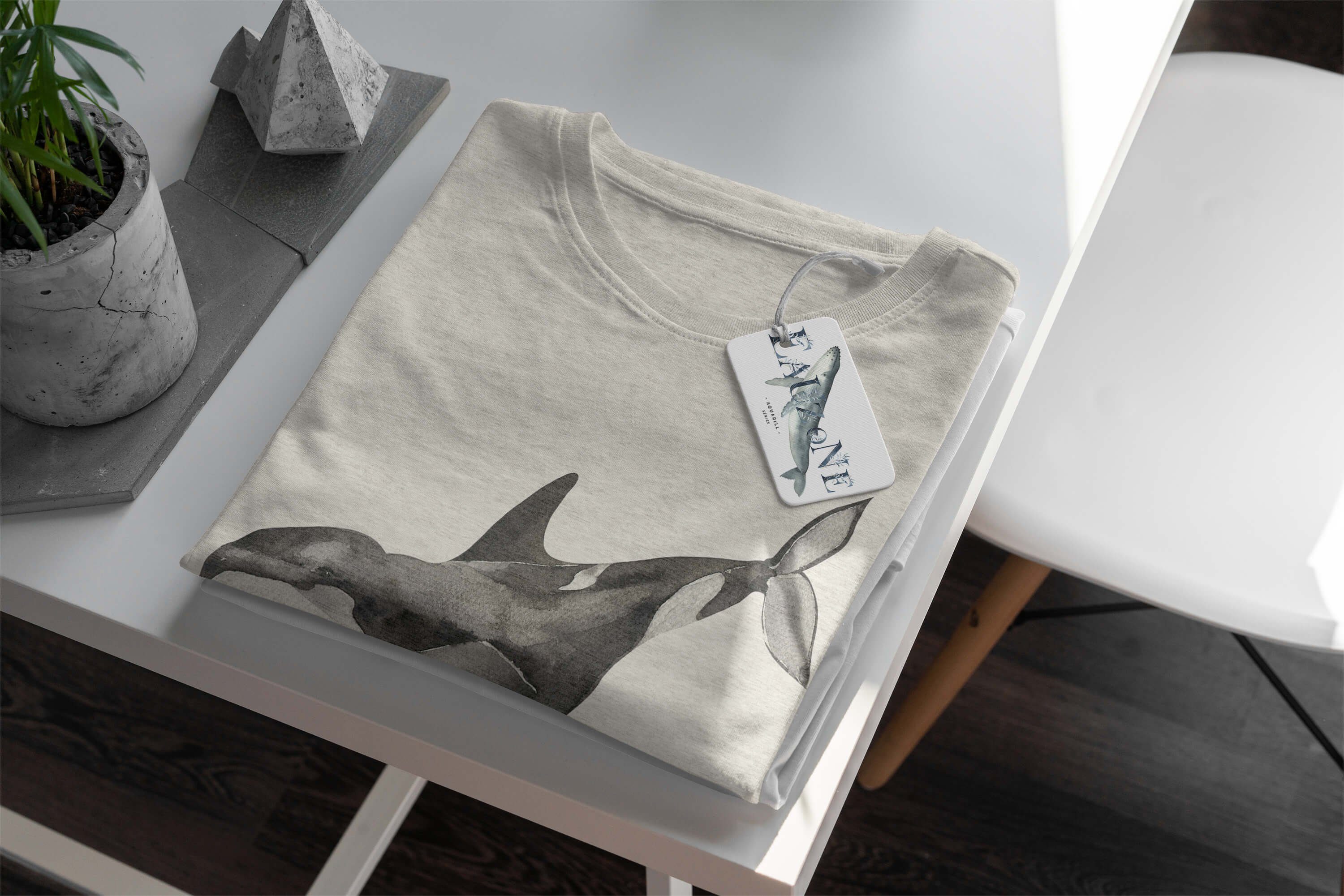 Killerwal Art 100% T-Shirt Ökomo Nachhaltig Sinus (1-tlg) gekämmte Herren Motiv T-Shirt Orca Wasserfarben Shirt Bio-Baumwolle