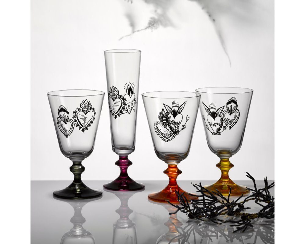 Crystalex Sektglas Sektgläser Bella Hard Heart Herz Tattoo Kristallglas 205 ml 6er Set, Kristallglas, mehrfarbiger, Kristallglas, Bohemia