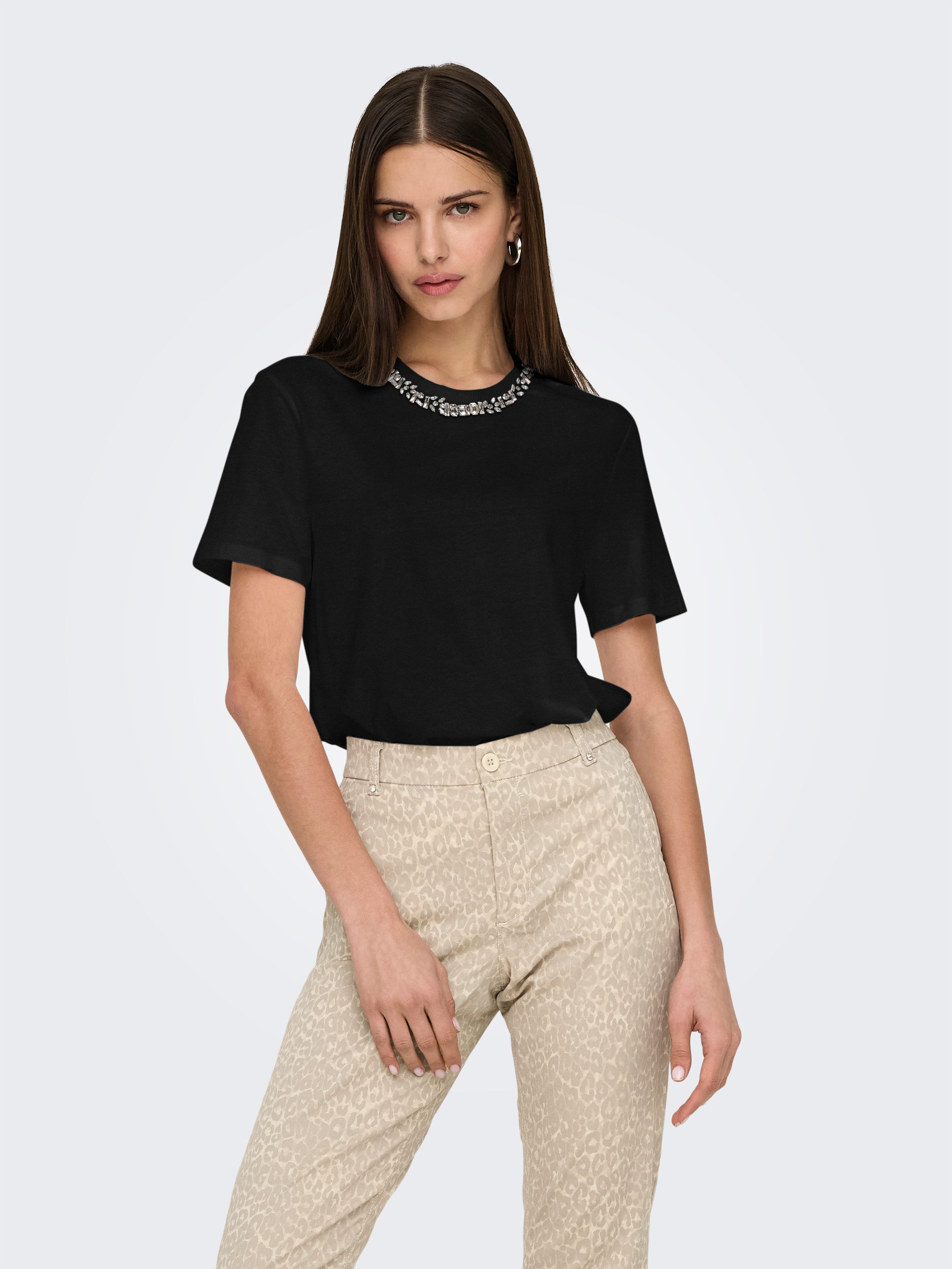 ONLY Kurzarmshirt ONLPARKER S/S O-NECK BLING TOP BOX JRS Materialmix, regul günstig online kaufen