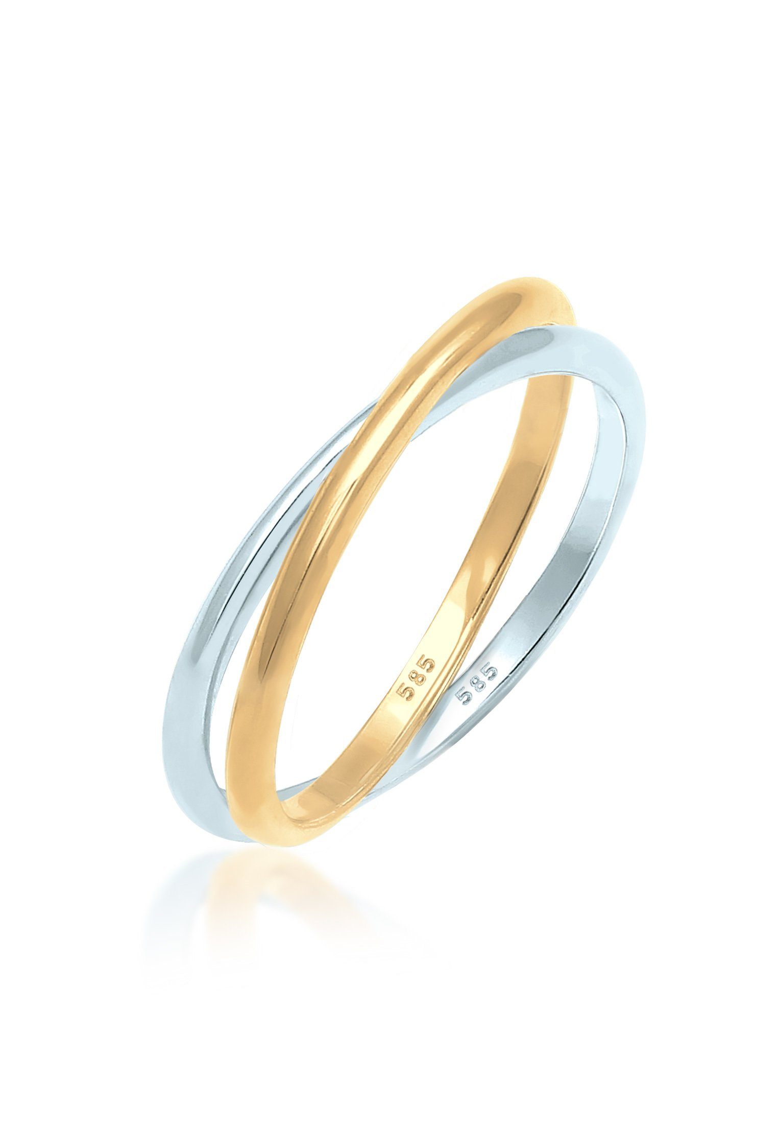 Damen Schmuck Elli Premium Fingerring Wickelring Bi-Color Zeitlos 585 Gelbgold Weißgold