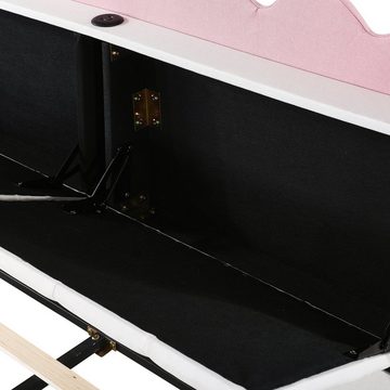 Merax Polsterbett, 140x200cm mit LED und USB, Stauraum am Kopfteil, Doppelbett, Leinenbezug