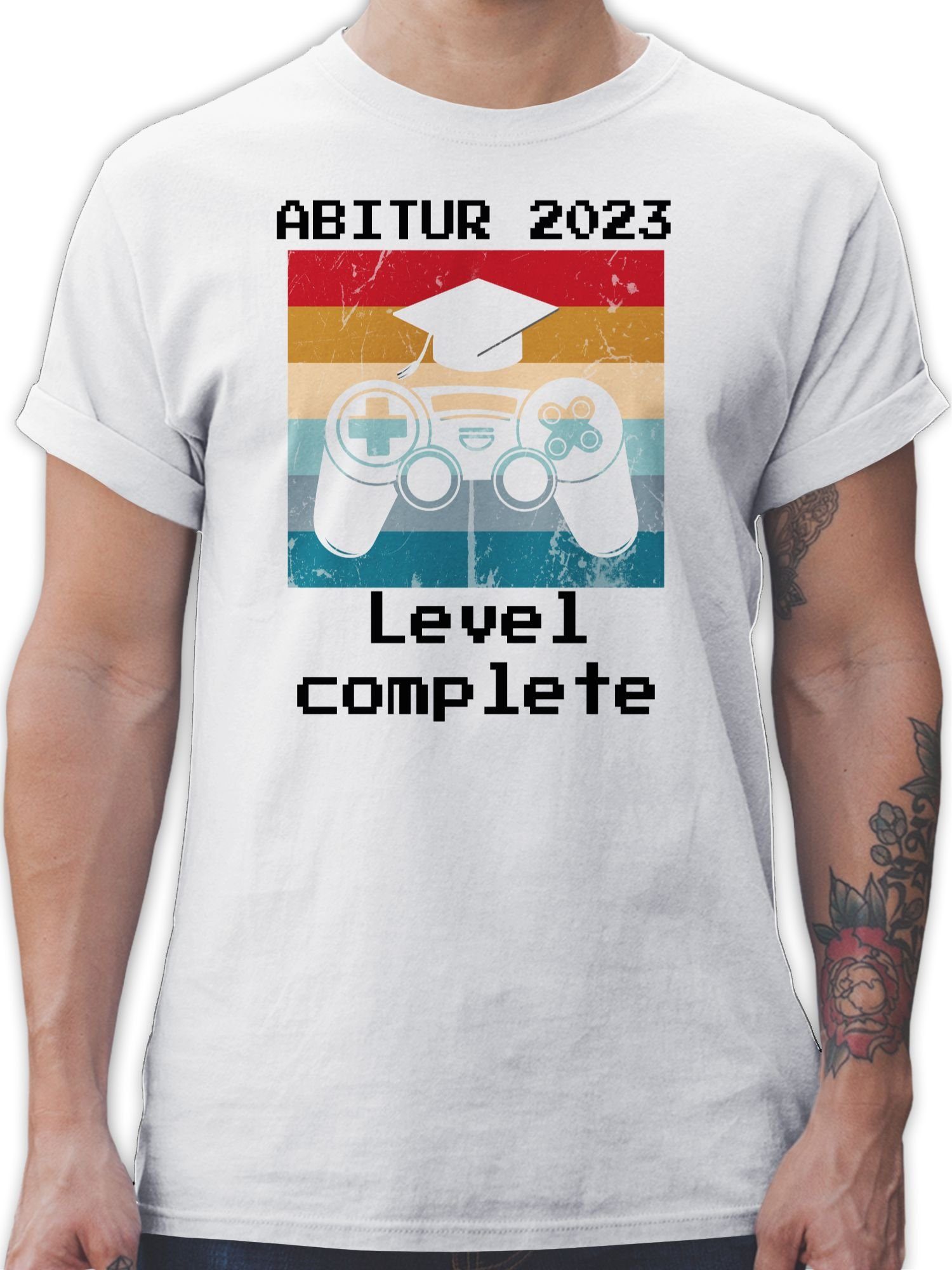 Shirtracer T-Shirt Abitur 2023 Level Complete Vintage schwarz Abitur & Abschluss 2024 Geschenk 1 Weiß