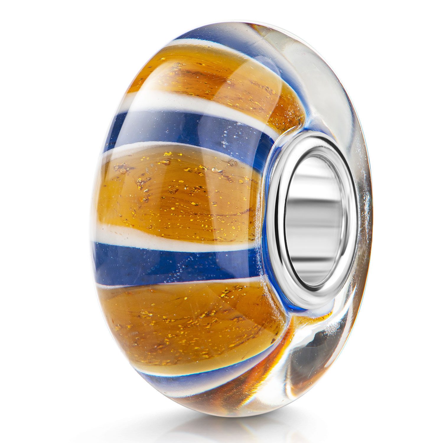 Bead Glasperle Streifen Glitzer Blau Weiß Orange Silber 509