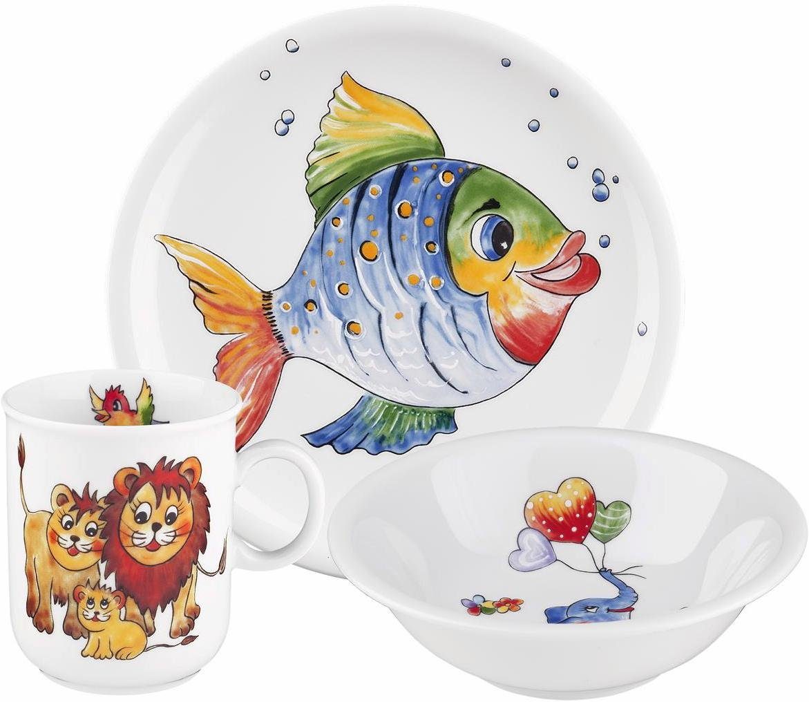 Seltmann Weiden Kindergeschirr-Set Compact Bunte Tierwelt (3-tlg), 1 Personen, Porzellan, Teller, Schüssel, Becher, Made in Germany, 3 Teile, für 1 Person
