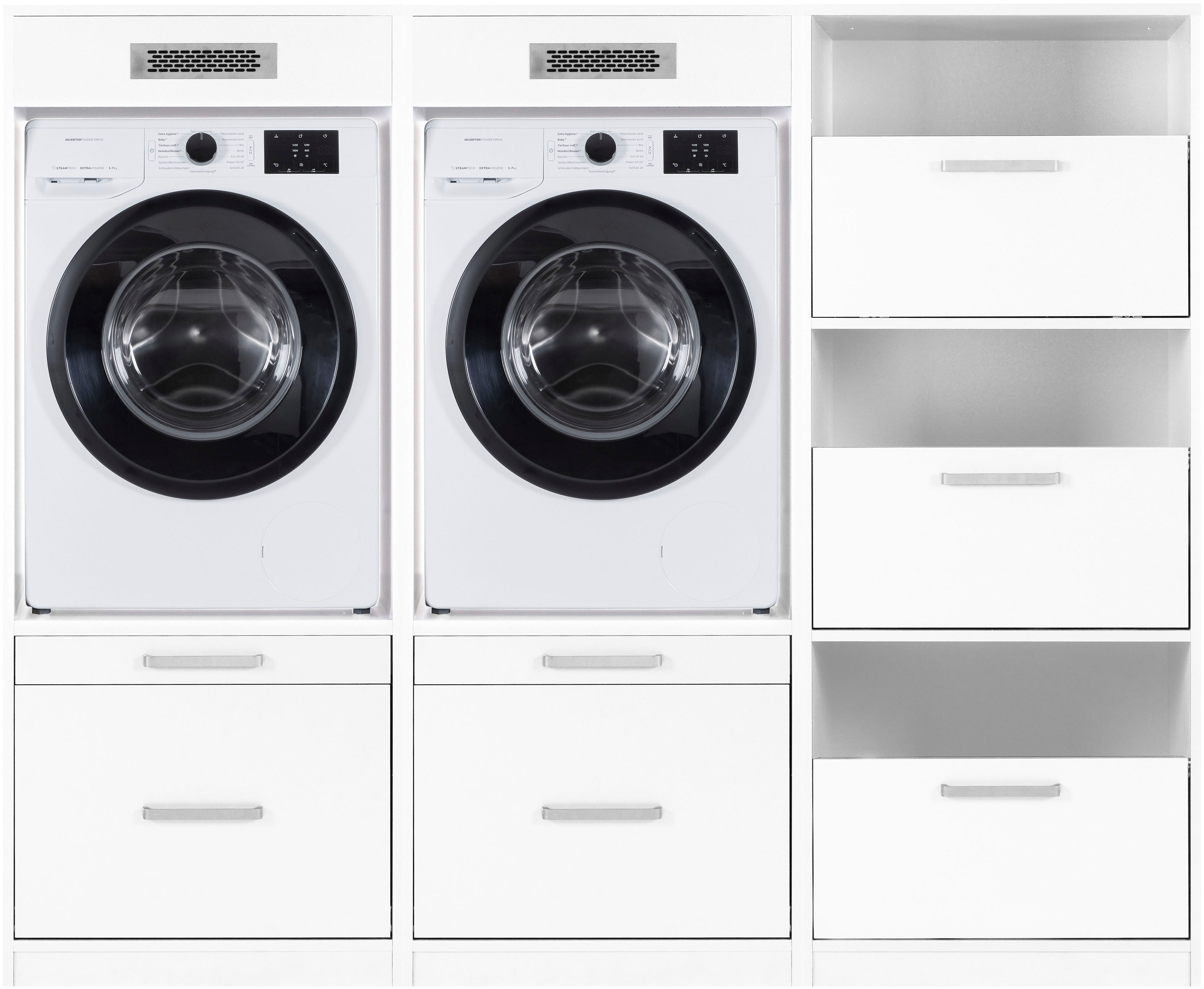 Inter Link Mehrzweckschrank-Set Norela, Waschmaschinenumbauschrank, Geräteschrank mit Wäscheschrank, (3-St), Komplettes Schrank-Set mit Stauraum für die Waschküche, Weiss, FSC