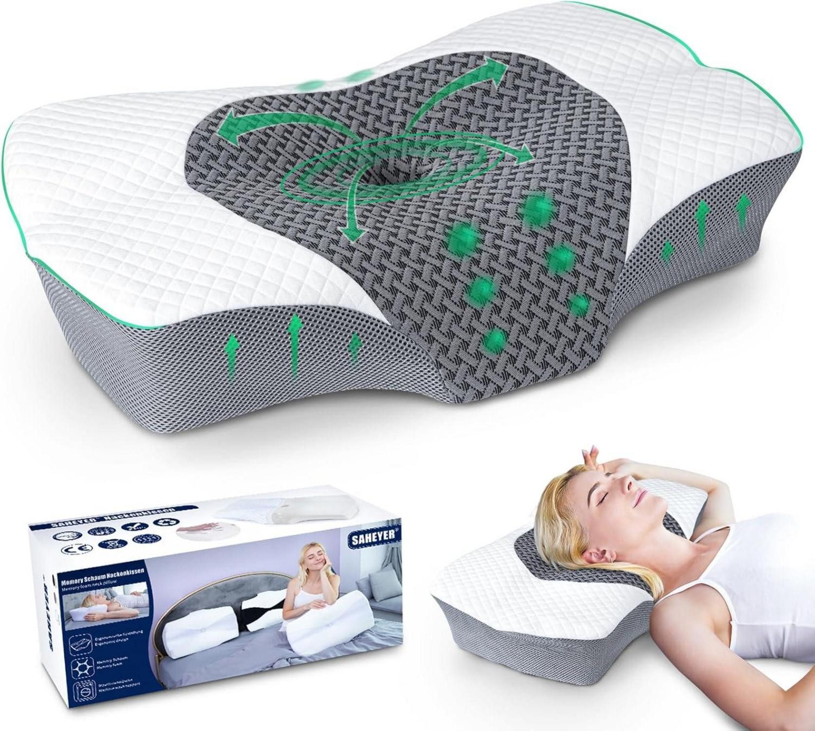 Anti-Schnarch Kissen Orthopädisches Memory Foam Nackenkissen Seitenschläfer 60x40x13/11cm