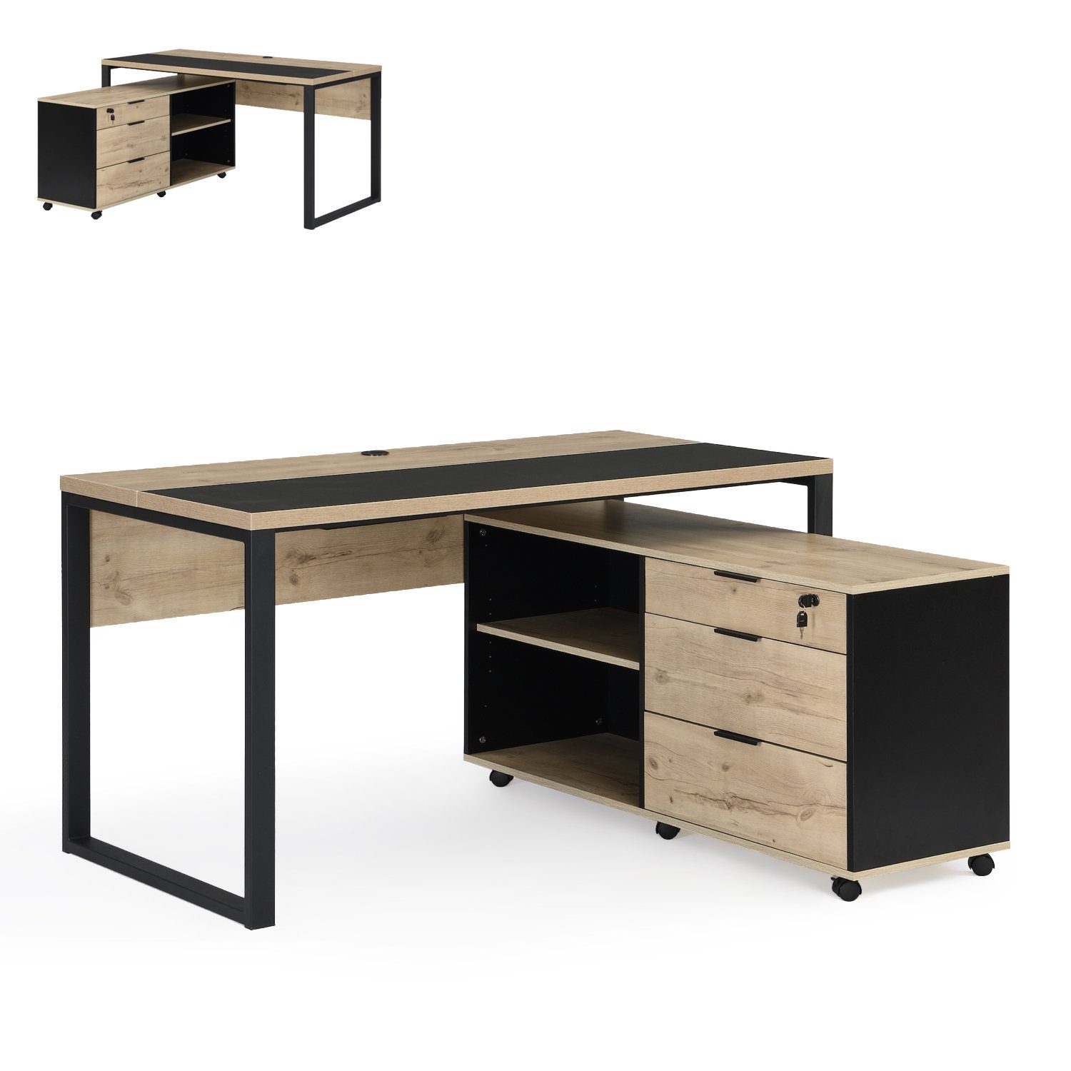 B&D home Eckschreibtisch Büromöbel Set SVEA (Set, 2-St), Winkelkombination,  Breite 140 cm, in 2 Farben erhältlich