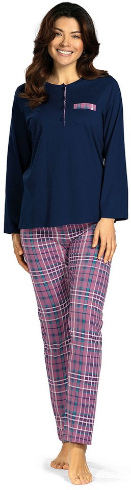 comtessa Schlafanzug Mellow Luxe (Set, 2 tlg., 2-teilig) Damen Pyjama lang Baumwolle Langarm geknöpft auch große Größen