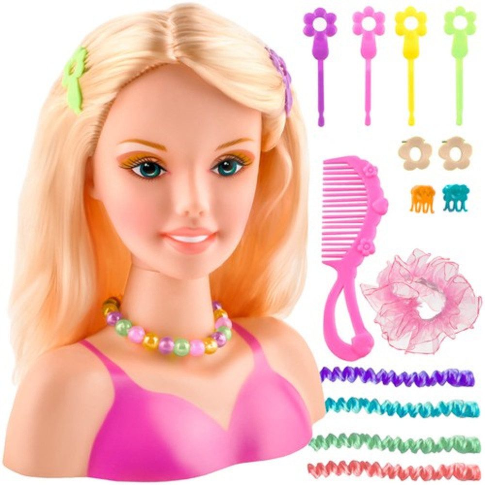 KRUZZEL Haarstyling-Set Stylingkopf Beauty Mädchen, Spar-Set, 14-tlg., pädagogisch modisch, Oberteil mit Zubehör zum stylen