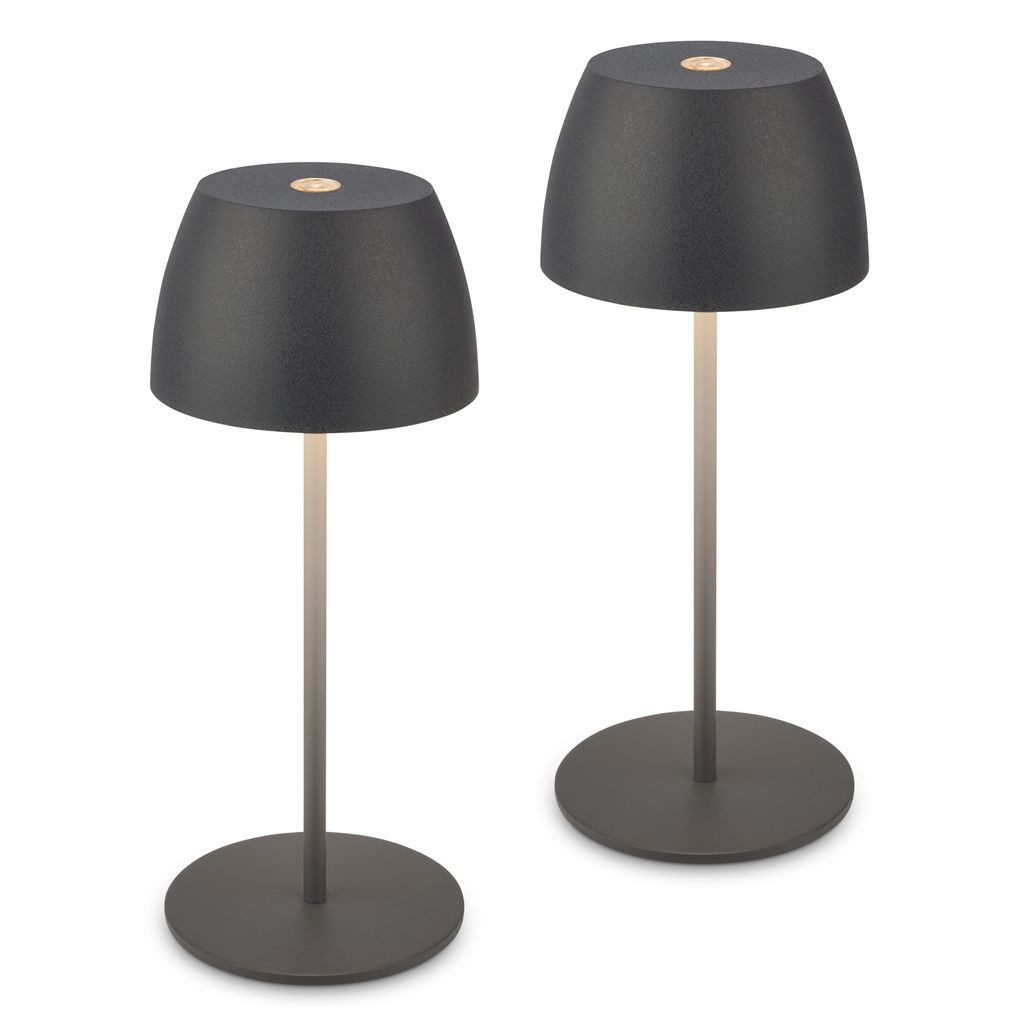 Briloner Leuchten Tischleuchte 2x LED Akku Tischlampe kabellos Anthrazit 20cm Innen/Außen, Dimmfunktion, LED fest integriert, 2700K - Extra-Warmweiß, 2x Tischlampe kabellos 20 x 8 cm Anthrazit 2,5W Wohnzimmer