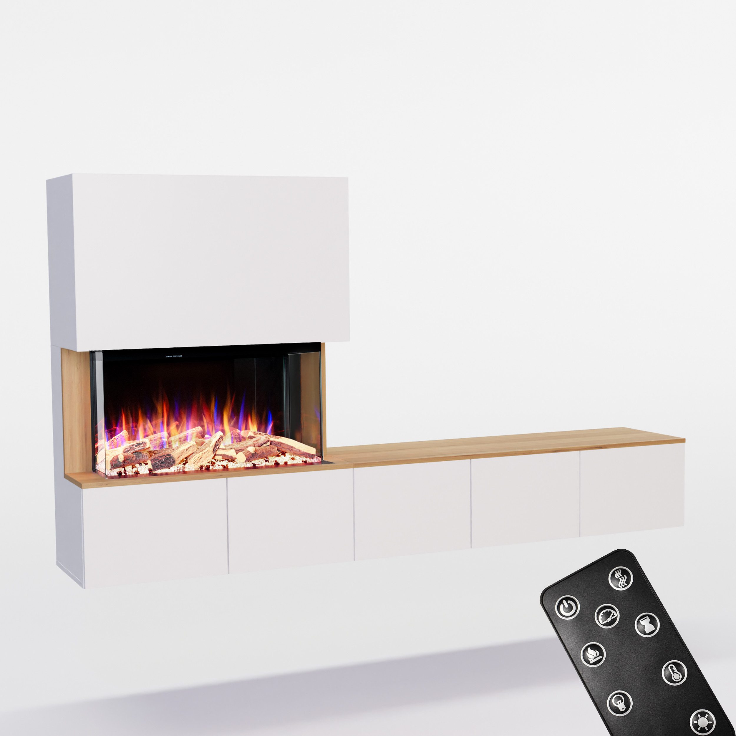 GLOW FIRE Elektrokamin CW5 Links E-Motion LED Kamin- Wohnwand mit Kamin, Sideboard mit Kamin, Elektrokamin mit Heizfunktion und Knistereffekt