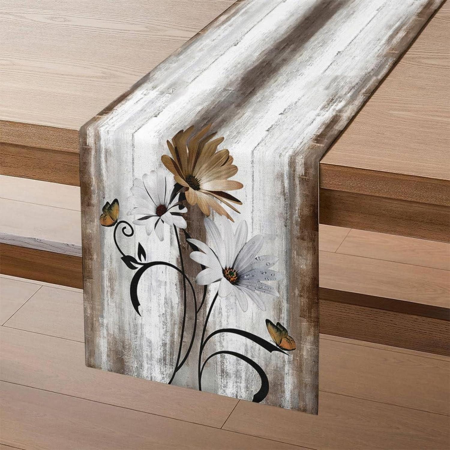 LuxusKollektion Tischläufer Tischläufer Braun Blume 40x140cm Vintage Deko (1-tlg)