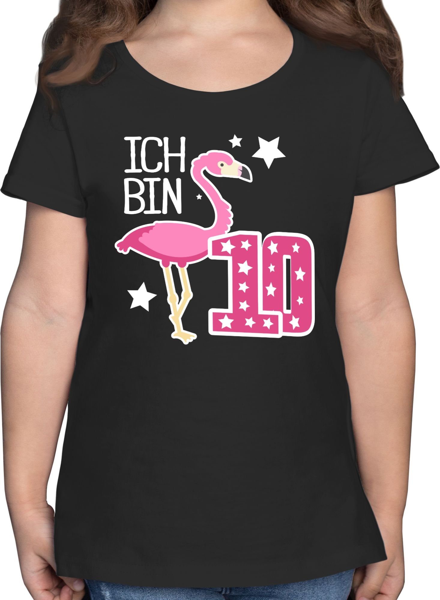 Shirtracer T-Shirt Ich bin zehn Flamingo 10. Geburtstag 2 Schwarz