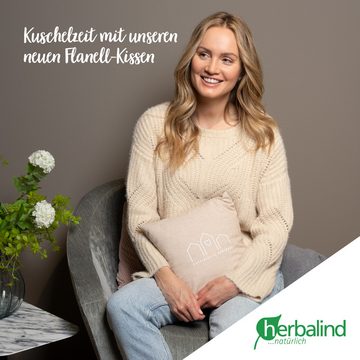 herbalind Zirbenkissen Happiness is Homemade - Flanell in beige 30x30 mit Reißverschluss, 100% Baumwolle mit Zirbe Füllung - Handmade in Germany