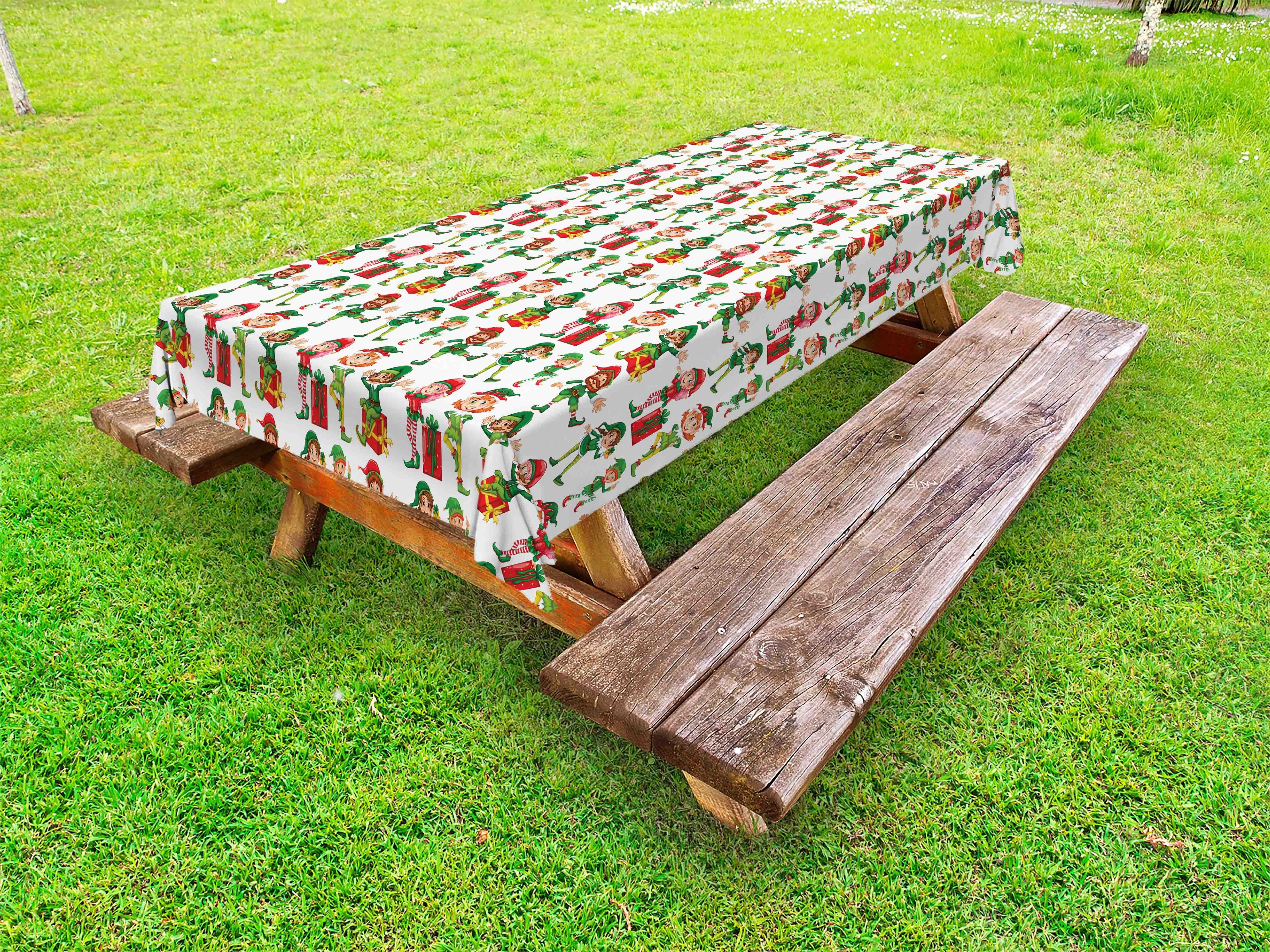 Elfen Weihnachtszeit dekorative Abakuhaus Tischdecke Feiertags Picknick-Tischdecke, Lustige waschbare