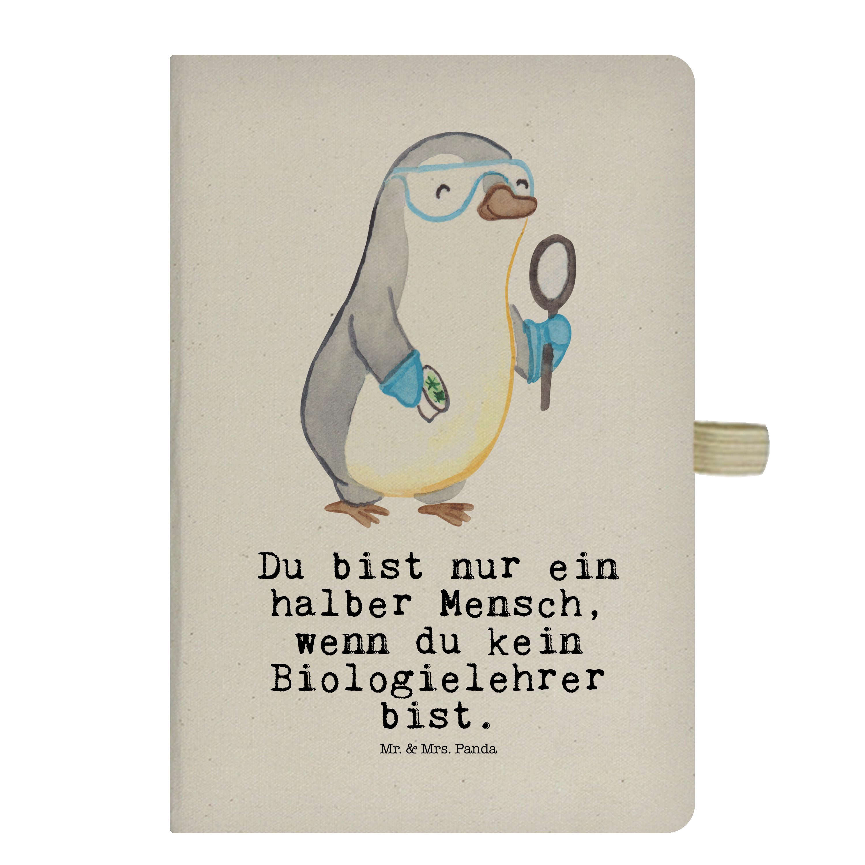 Mr. & Mrs. Panda Notizbuch Biologielehrer mit Herz - Transparent - Geschenk, Notizblock, Schule, Mr. & Mrs. Panda