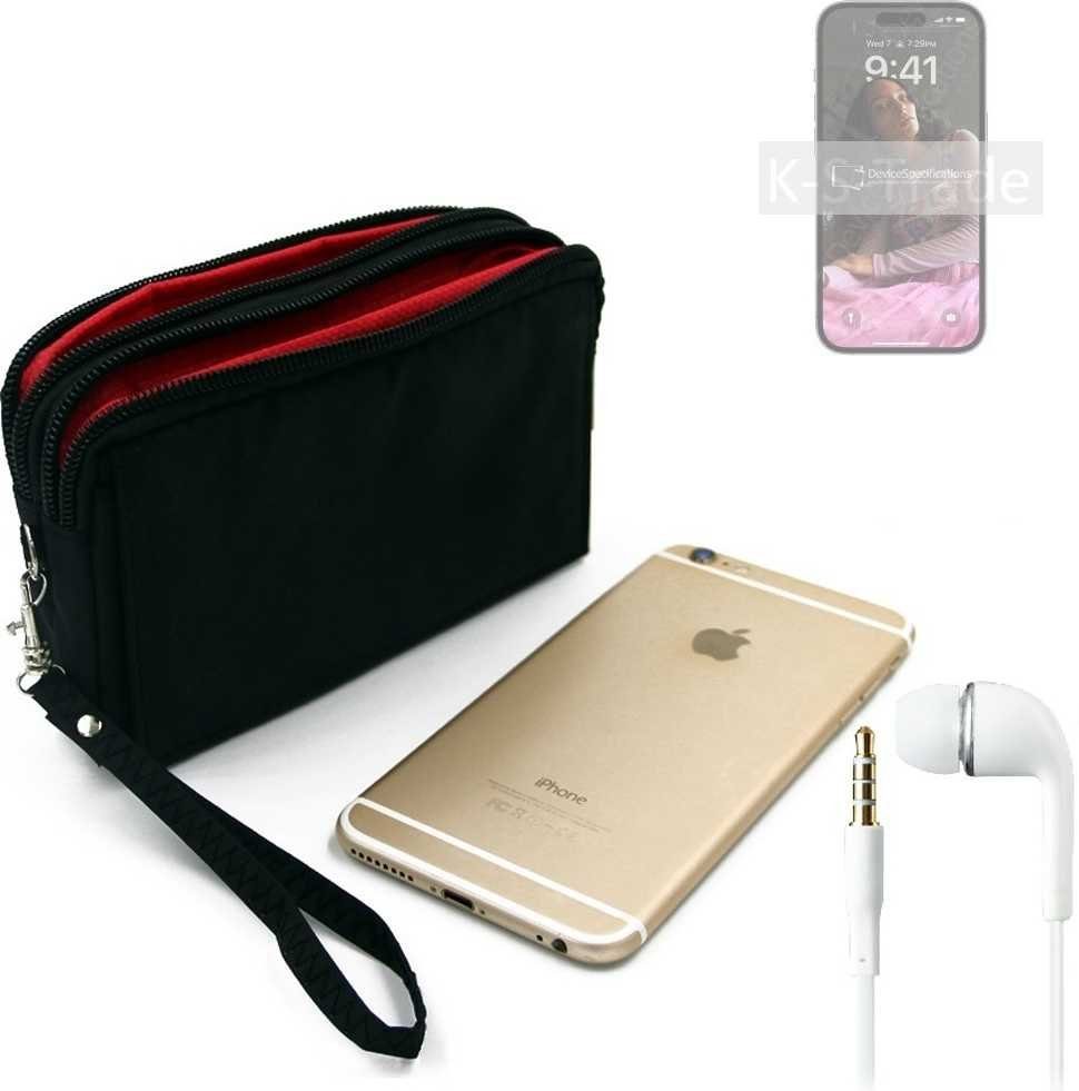 K-S-Trade Handyhülle für Apple iPhone 14 Pro, TOP SET Handy Hülle Gürteltasche schwarz + Kopfhörer Travel Bag