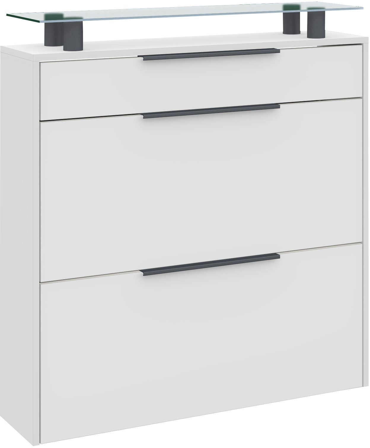 borchardt Möbel Schuhschrank Tom, Hängeschrank mit Glasablage und Metallgriffen Mit 2 Klappen, dahinter 4 Fächer, und 1 Schubkasten