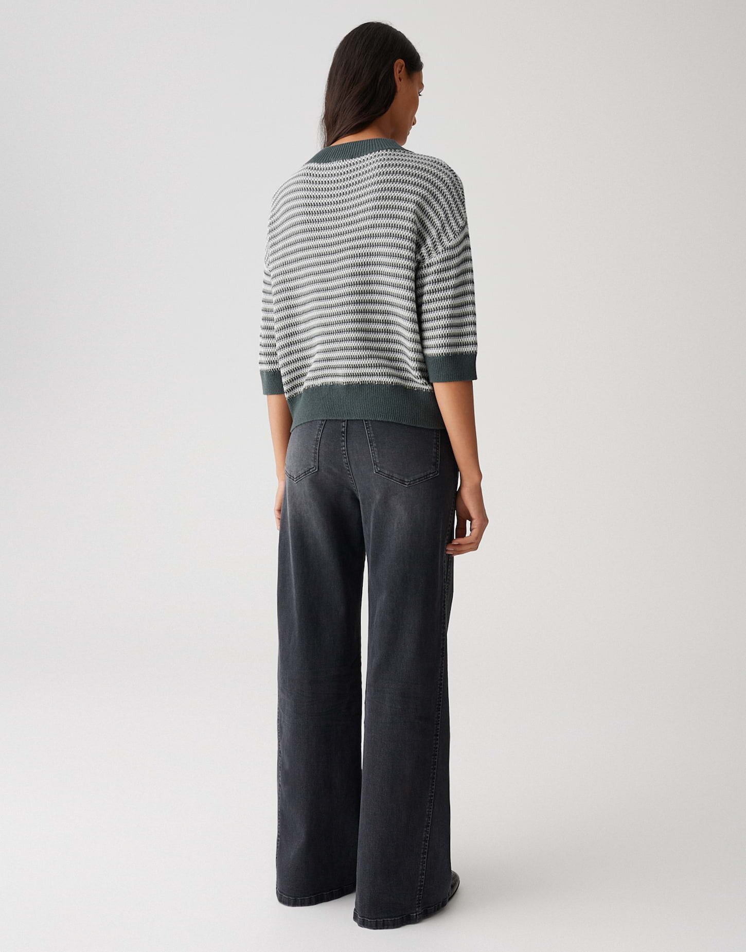 OPUS Strickpullover PEIPINA aus BCI Cotton Mix Boxy Silhouette, Jacquard Struktur, 3/4 Arm