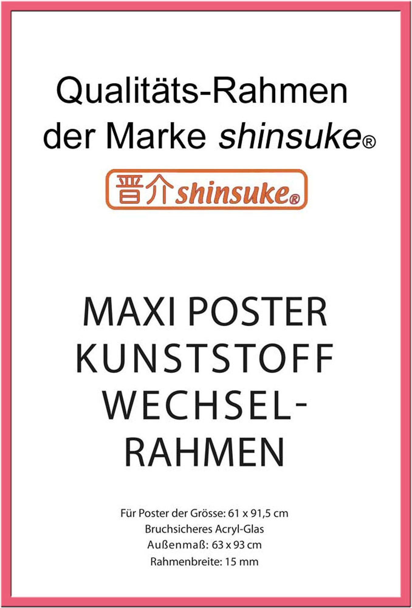 empireposter Rahmen Posterrahmen Wechselrahmen Shinsuke® 61x91,5cm, Maxi-Poster Acryl-Scheibe 15mm mit Farbe rosa Profil: Kunststoff