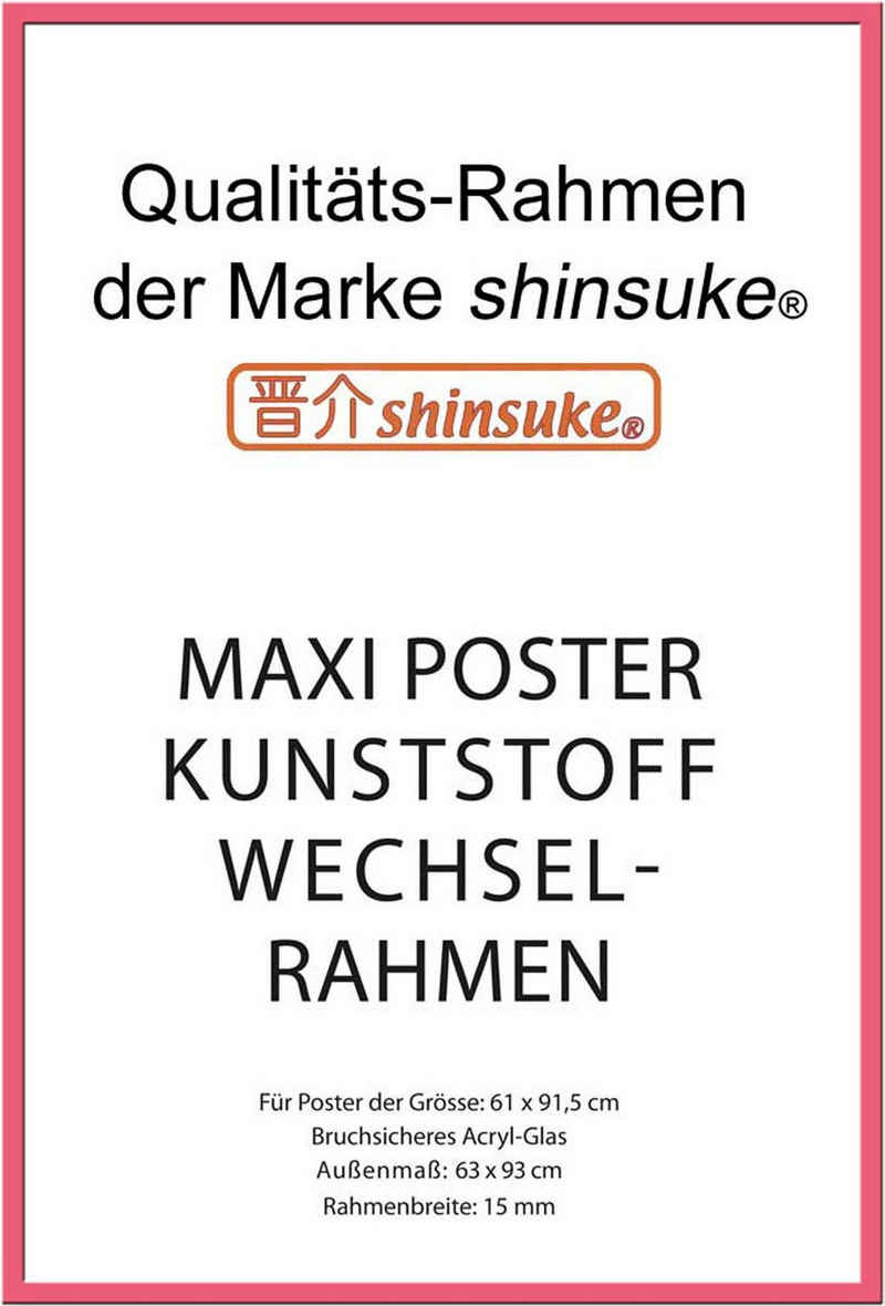 empireposter Rahmen Posterrahmen Wechselrahmen Shinsuke® Maxi-Poster Profil: 15mm Kunststoff 61x91,5cm, Farbe rosa mit Acryl-Scheibe