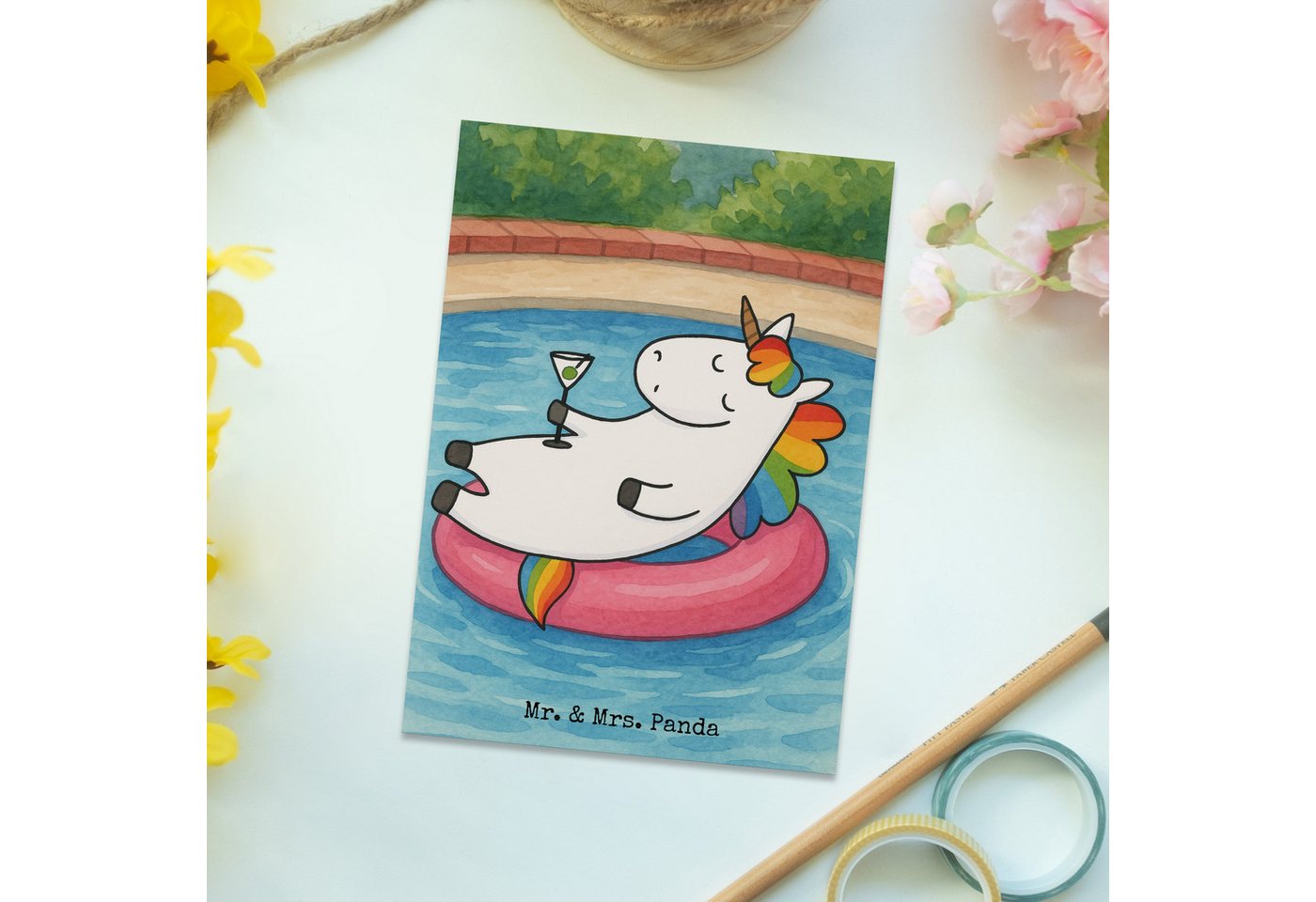 Thumbnail - Mr. & Mrs. Panda Postkarte Einhorn Cocktail Design - Weiß - Geschenk, Geburtstag, Karte, Dankesk, Liebevolles Design