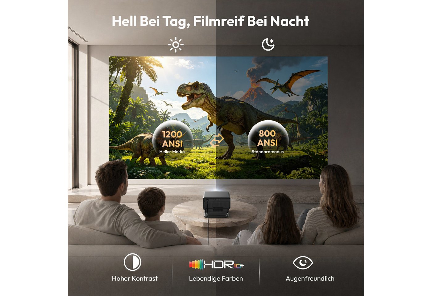 XGODY 2026 Neuer Smart Beamer 4k heimkino mit leinwand, Integrierte APP UHD-Beamer (1200 lm, 2500:1, 3840 x 2160(1200 ANSI) px, Android 14, Full HD 1080P, unterstützt 8K-Decodierung Projektor) schwarz