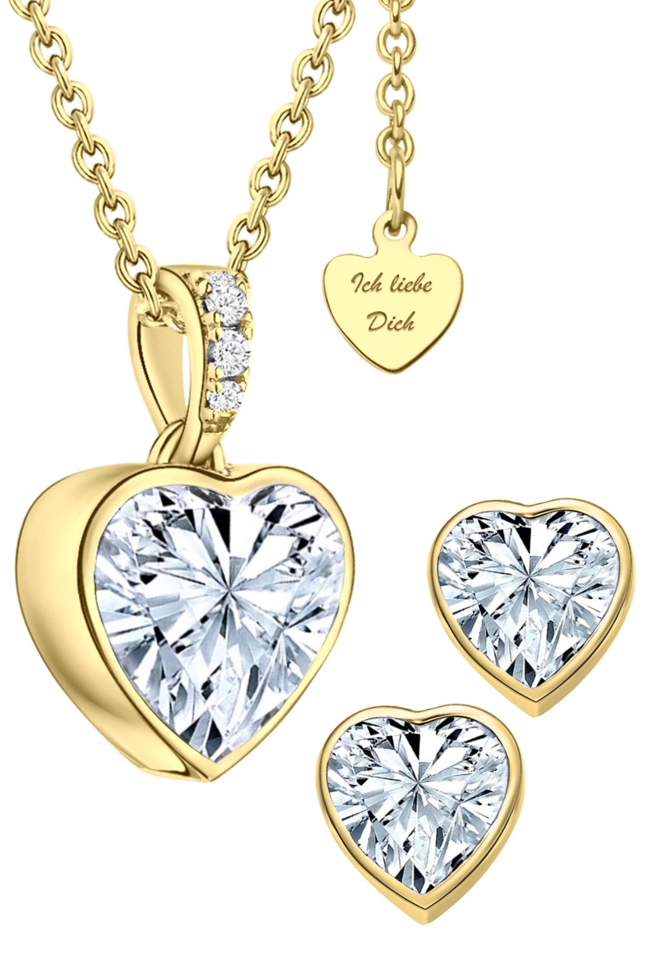 LOVENEST Schmuckset Schmuck Set Silber925 / Gold vergoldet Kette Ohrringe Ich Liebe Dich (Set, 3-tlg., Weihnachten, Geburtstag, Hochzeitstag), Kette und Ohrringe Set, hochwertiges Geschenk Frau Ehefrau Freundin