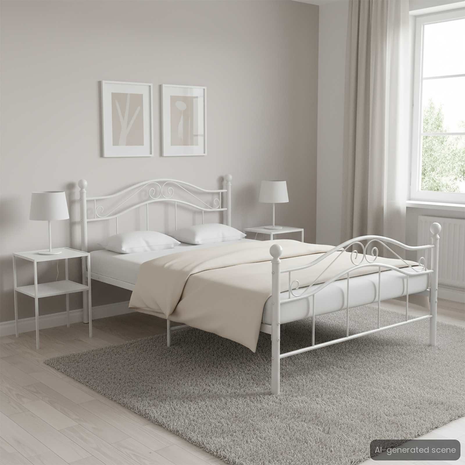 furnicato Bettgestell Doppelbett Metallgestell 209x127x92,5 cm Weiß (1-tlg), Stabiles Schlafgestell mit belastbaren Latten für erholsame Nächte