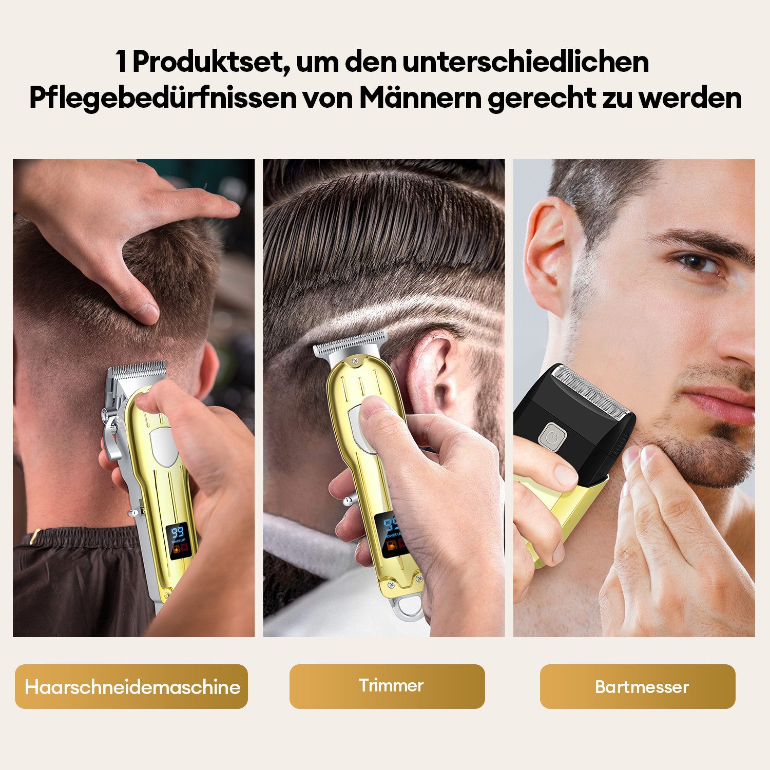 CkeyiN Pro Haar- und Bartschneider Haarschneidemaschine 3-in-1 Haarschneide set Elektrorasierer, Professionelle und Trimmer- Haarschneider Set für Herren, Kabelloses Friseur Haarschneidemaschine Profi mit LED-Display
