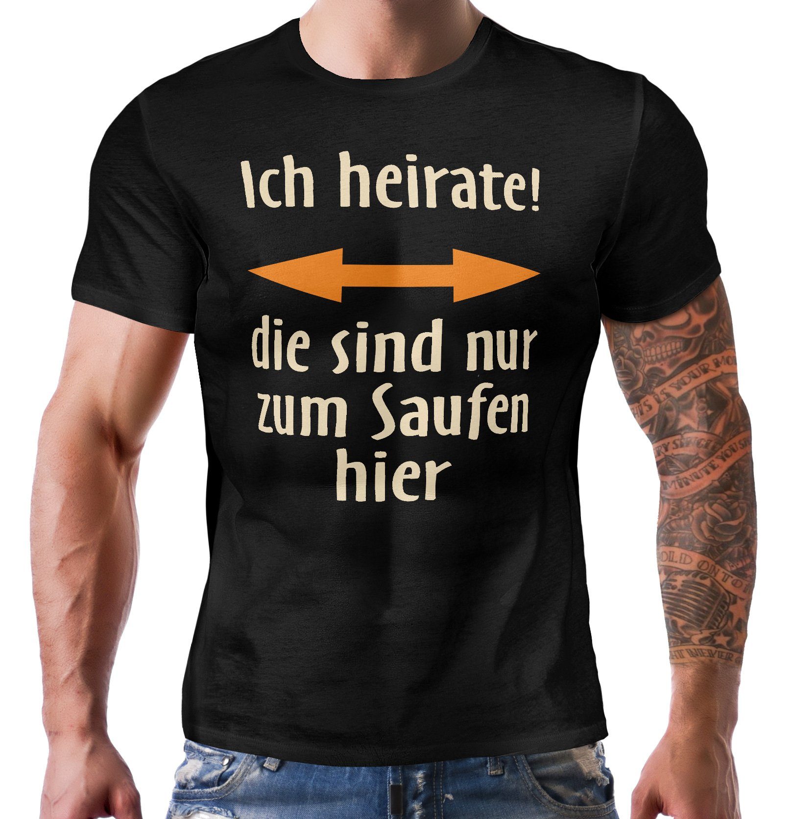 RAHMENLOS® T-Shirt für den Bräutigam zum JGA - ich heirate! Doppelpfeil