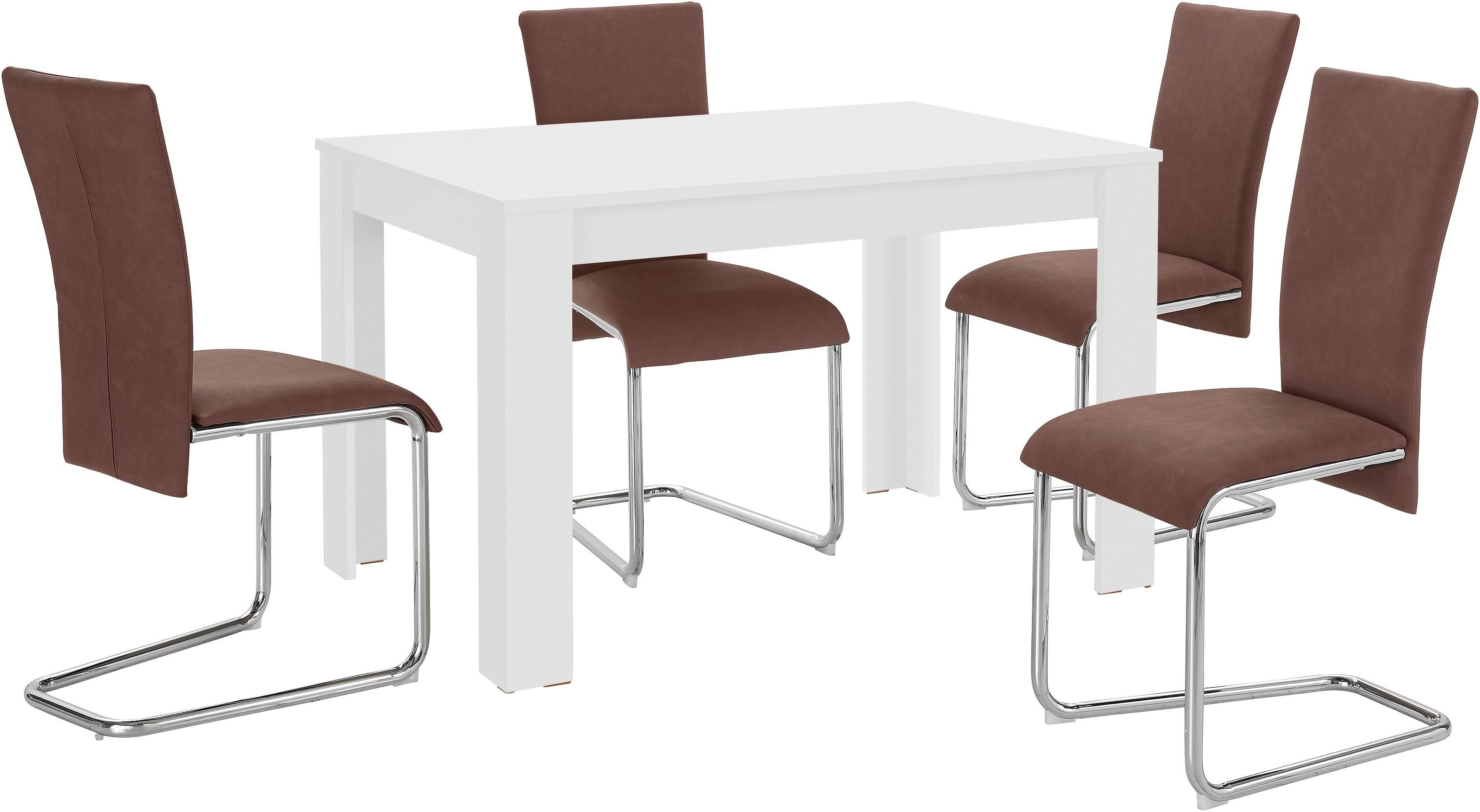 Homexperts Essgruppe »Nick2-Mulan«, (Set, 5-tlg), mit 4 Stühlen, Tisch in weiß, Breite 120 cm-Otto