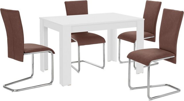 Homexperts Essgruppe »Nick2-Mulan«, (Set, 5-tlg), mit 4 Stühlen, Tisch in weiß, Breite 120 cm-Otto